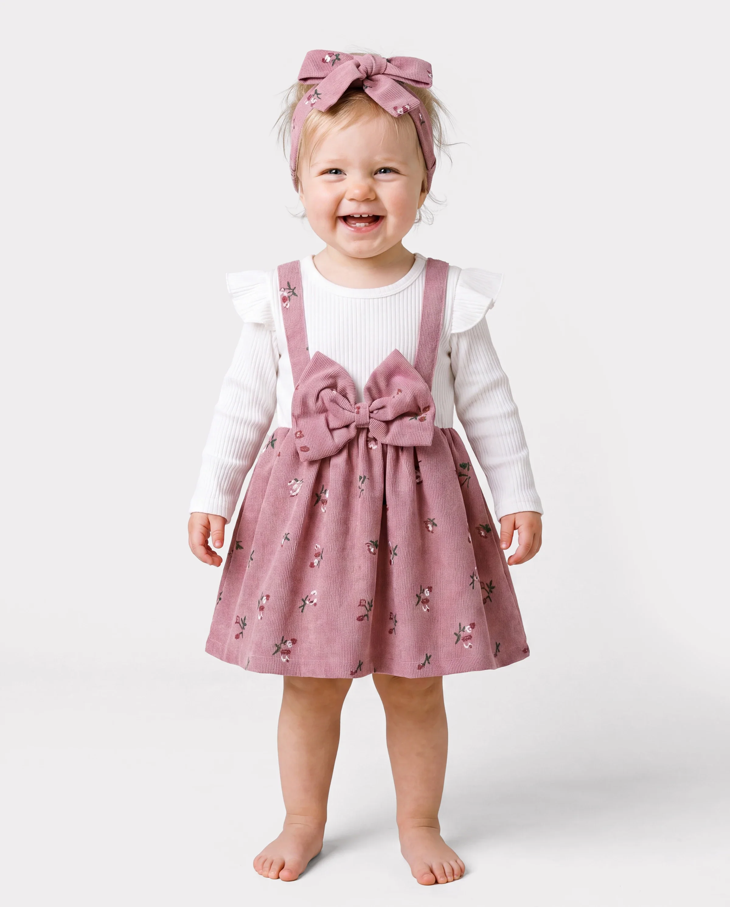 2pcs Baby Girl Floral Print Combo Dress with Headband Set ColorBlock - Image 4