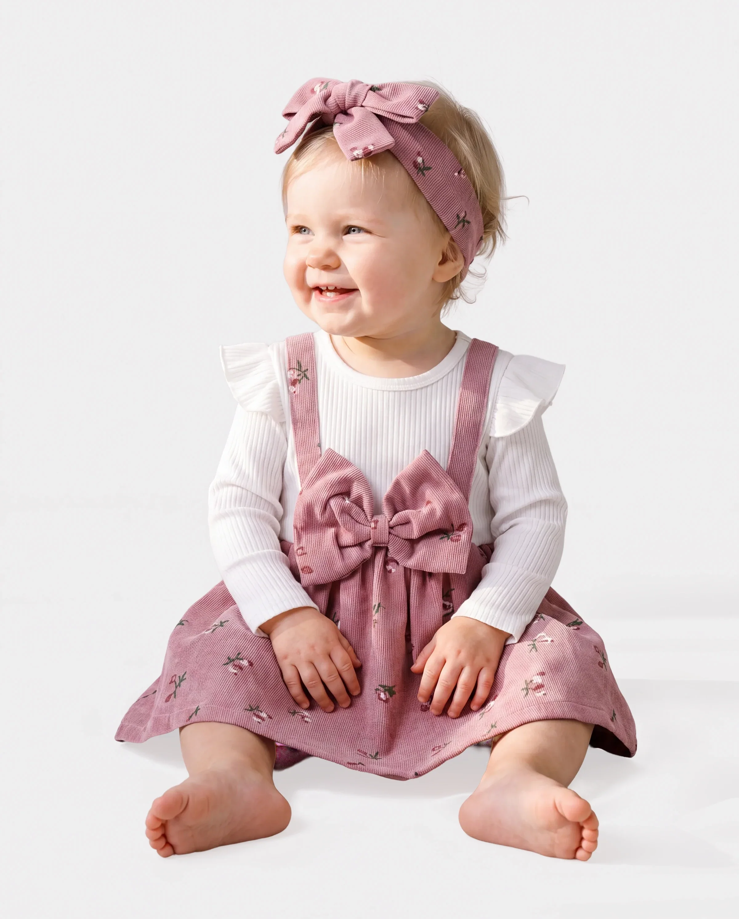 2pcs Baby Girl Floral Print Combo Dress with Headband Set ColorBlock - Image 5