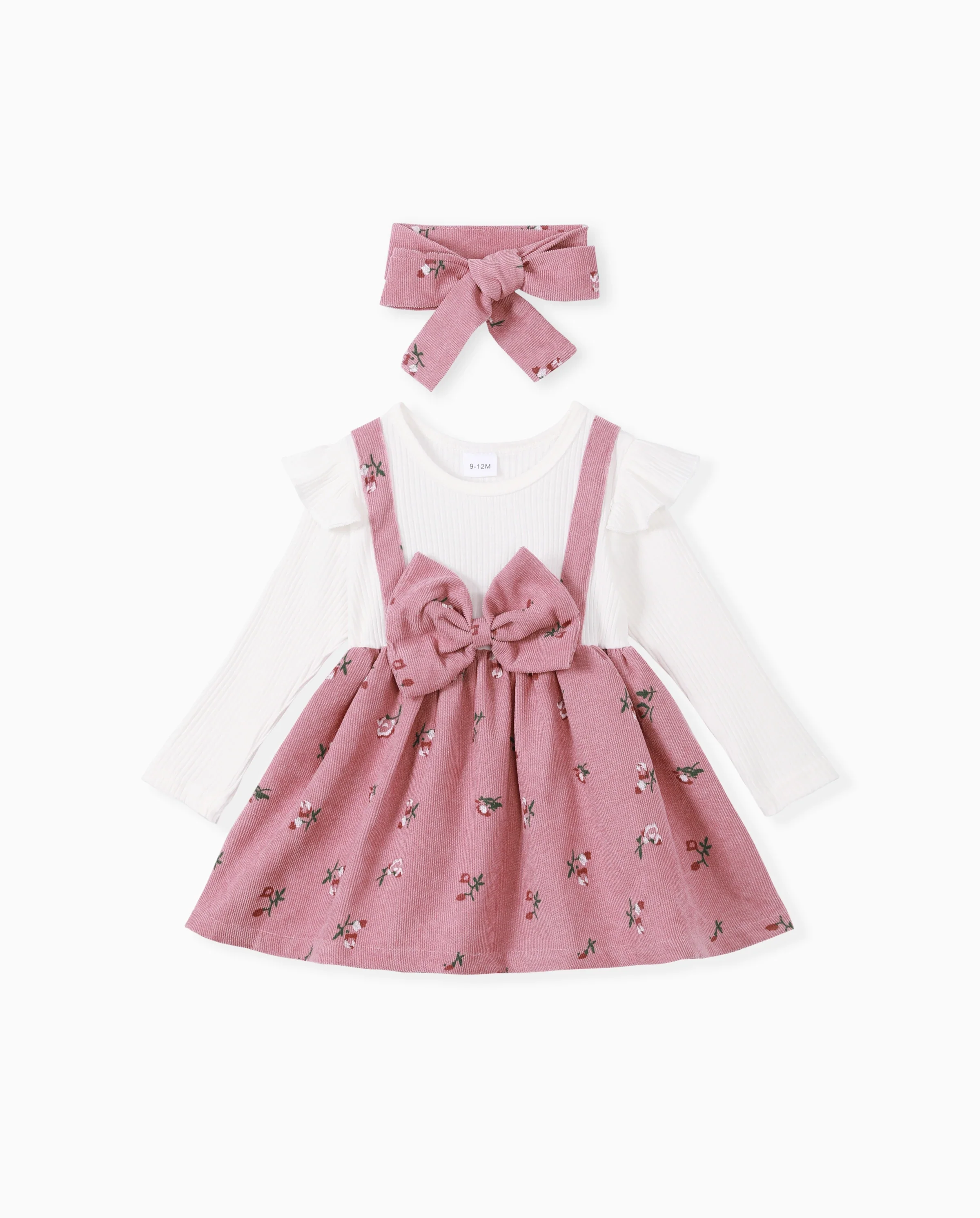 2pcs Baby Girl Floral Print Combo Dress with Headband Set ColorBlock - Image 6
