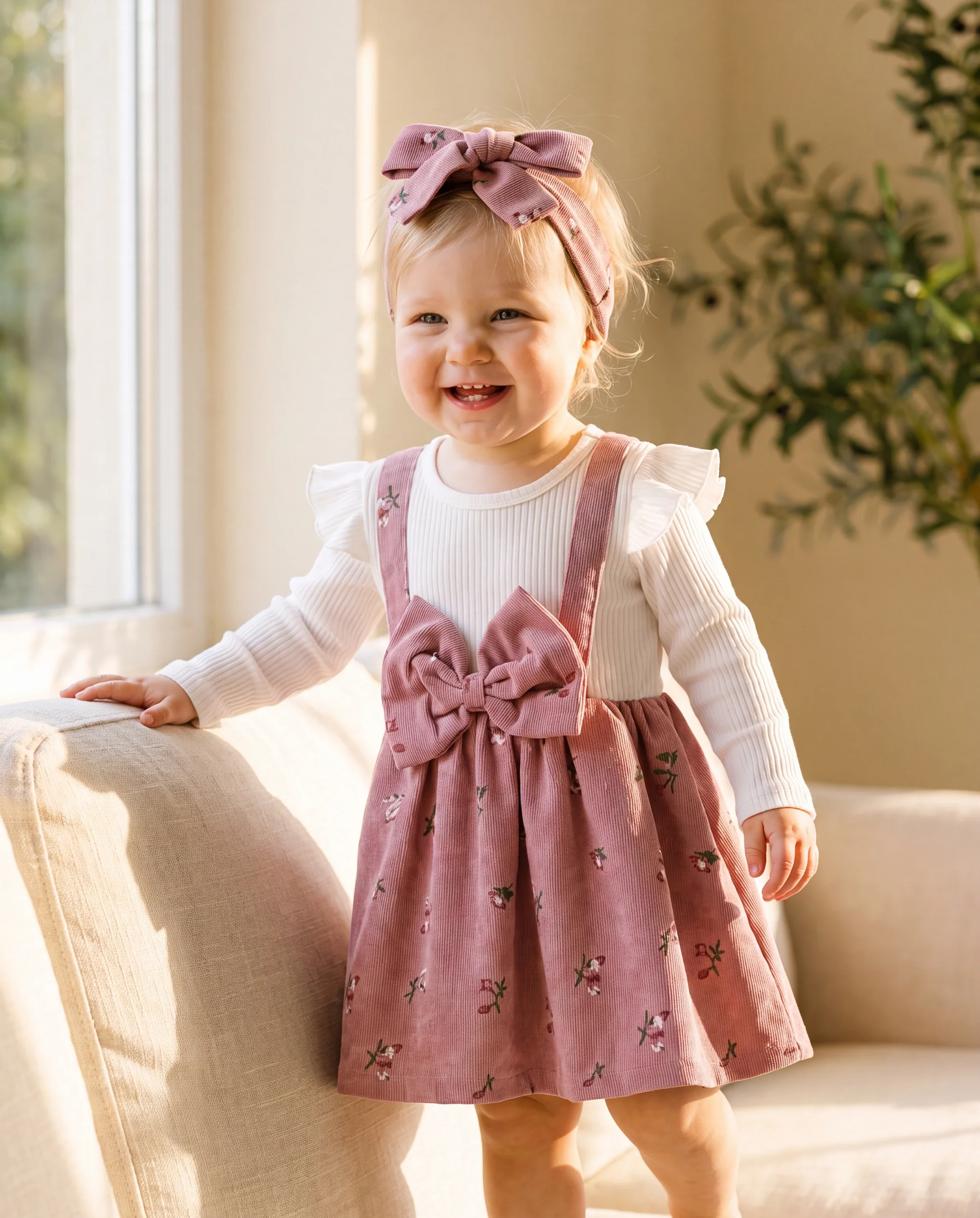 2pcs Baby Girl Floral Print Combo Dress with Headband Set ColorBlock - Image 7