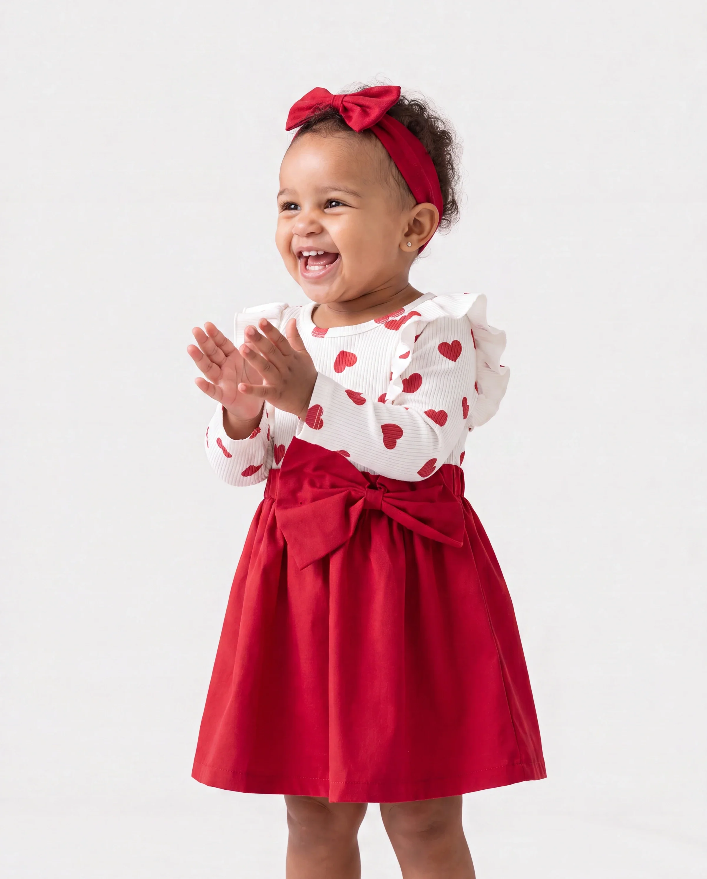 2pcs Baby Girl Heart-shaped and Bow Dress Set Red