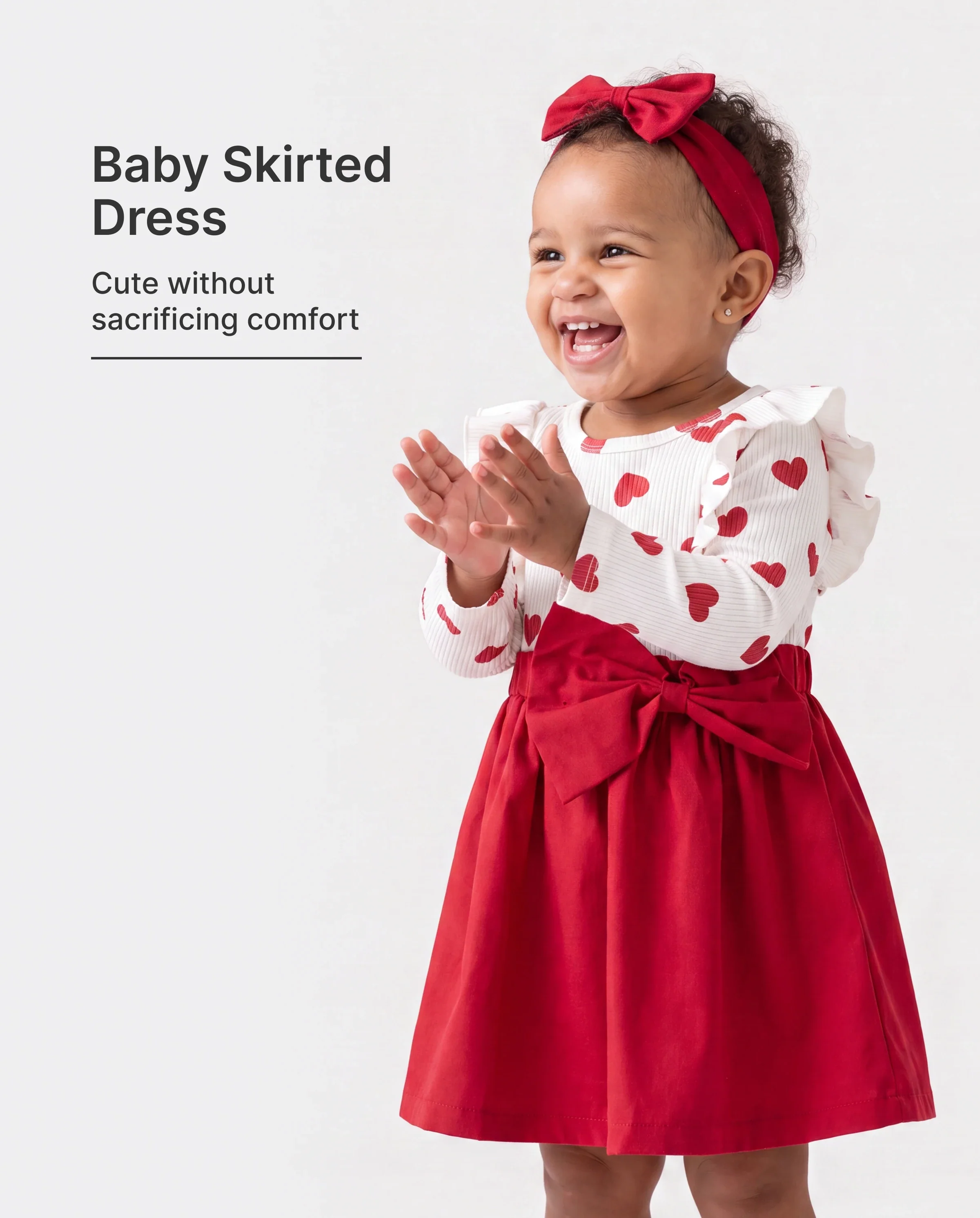 2pcs Baby Girl Heart-shaped and Bow Dress Set Red - Image 2