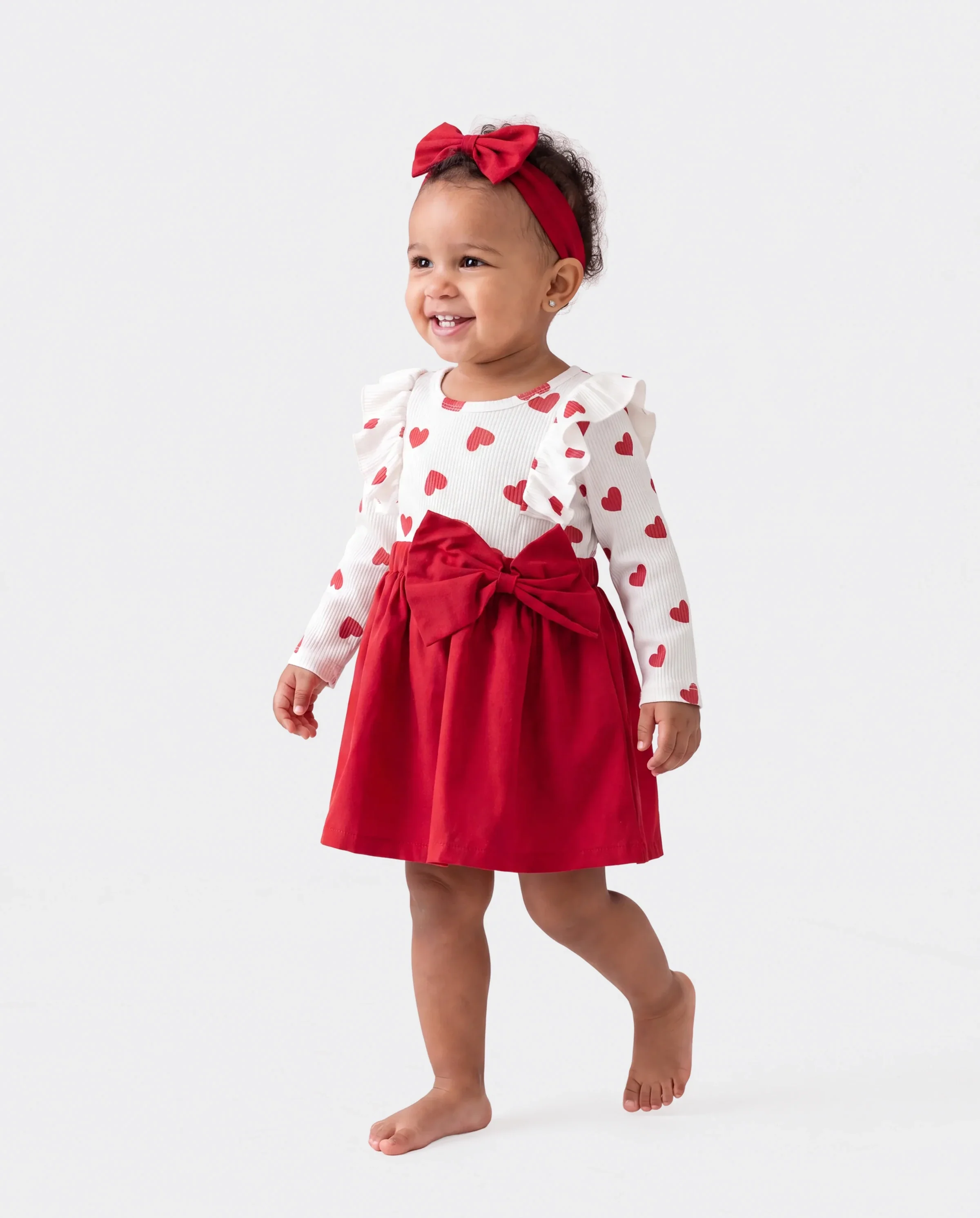 2pcs Baby Girl Heart-shaped and Bow Dress Set Red - Image 3