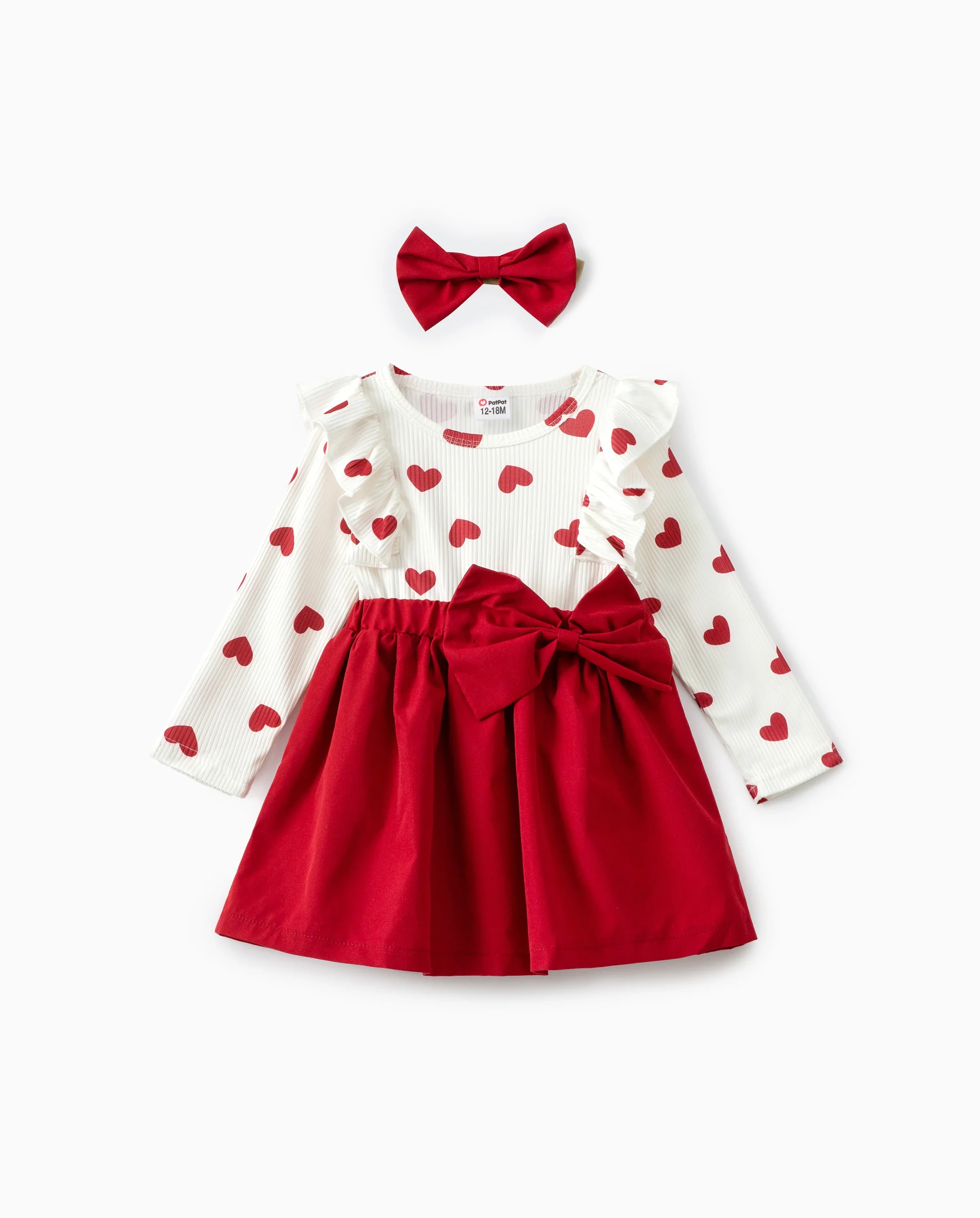 2pcs Baby Girl Heart-shaped and Bow Dress Set Red - Image 6