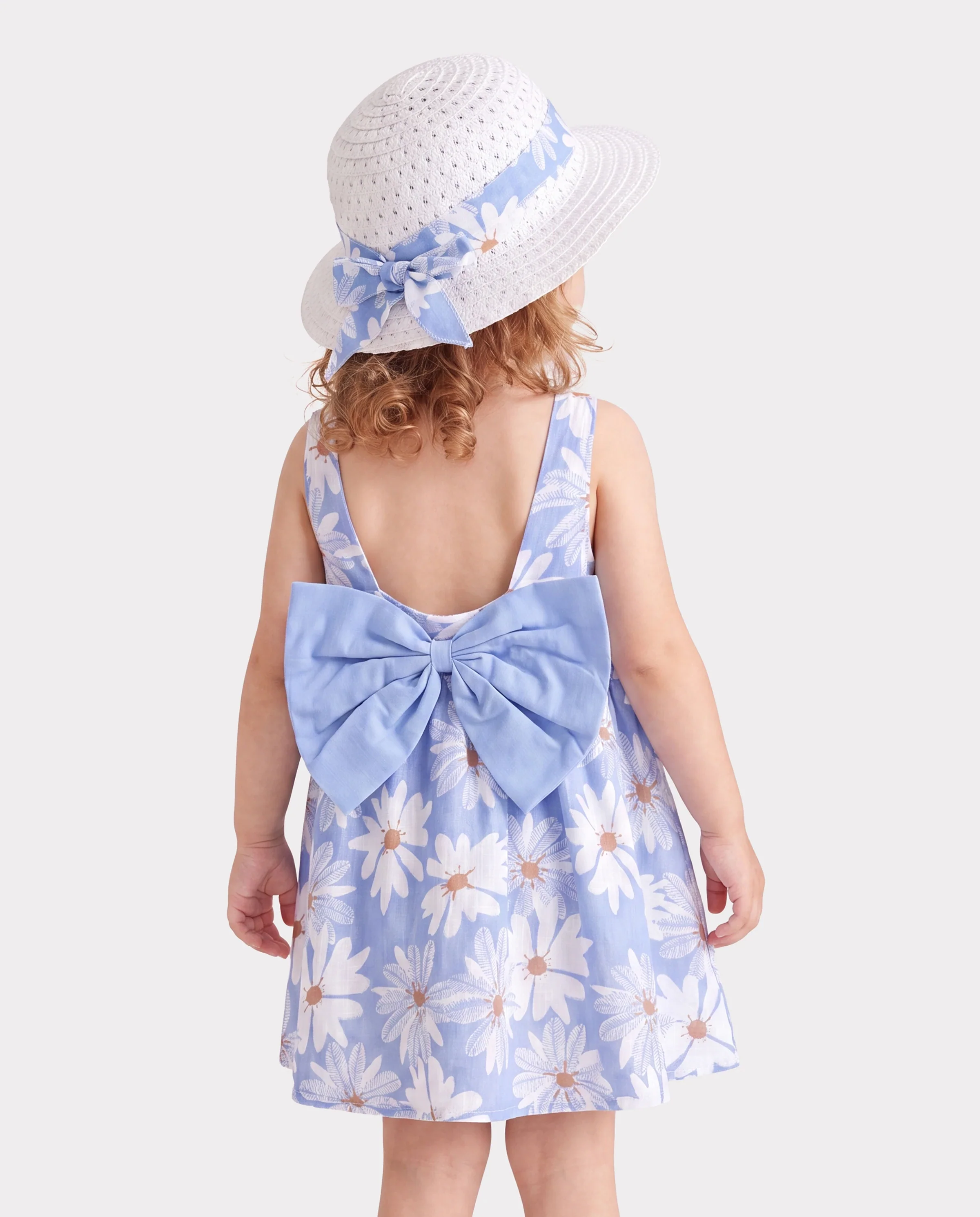 2pcs Baby Girl Little Daisy Bowknot Dress Set Blue - Image 4