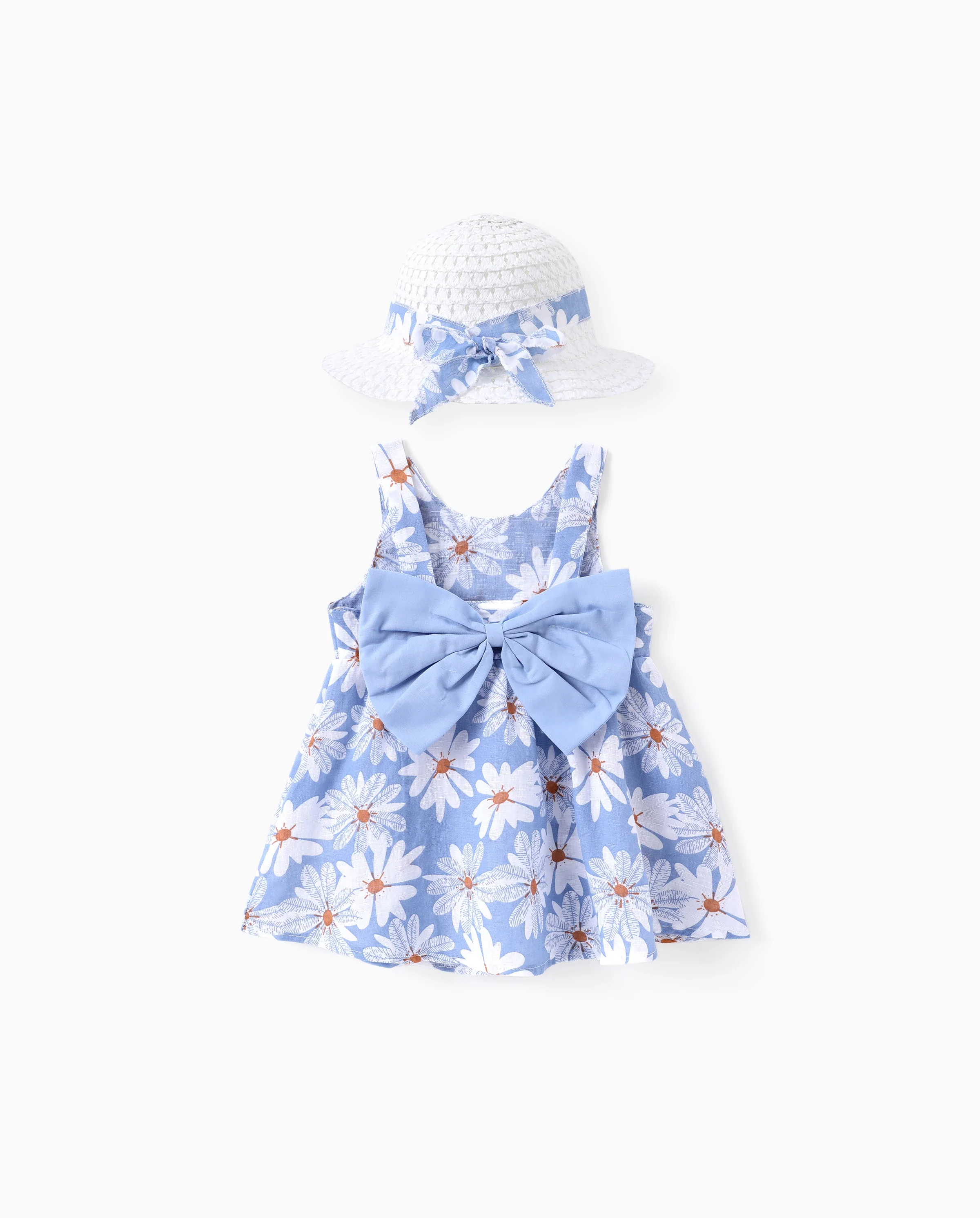 2pcs Baby Girl Little Daisy Bowknot Dress Set Blue - Image 6