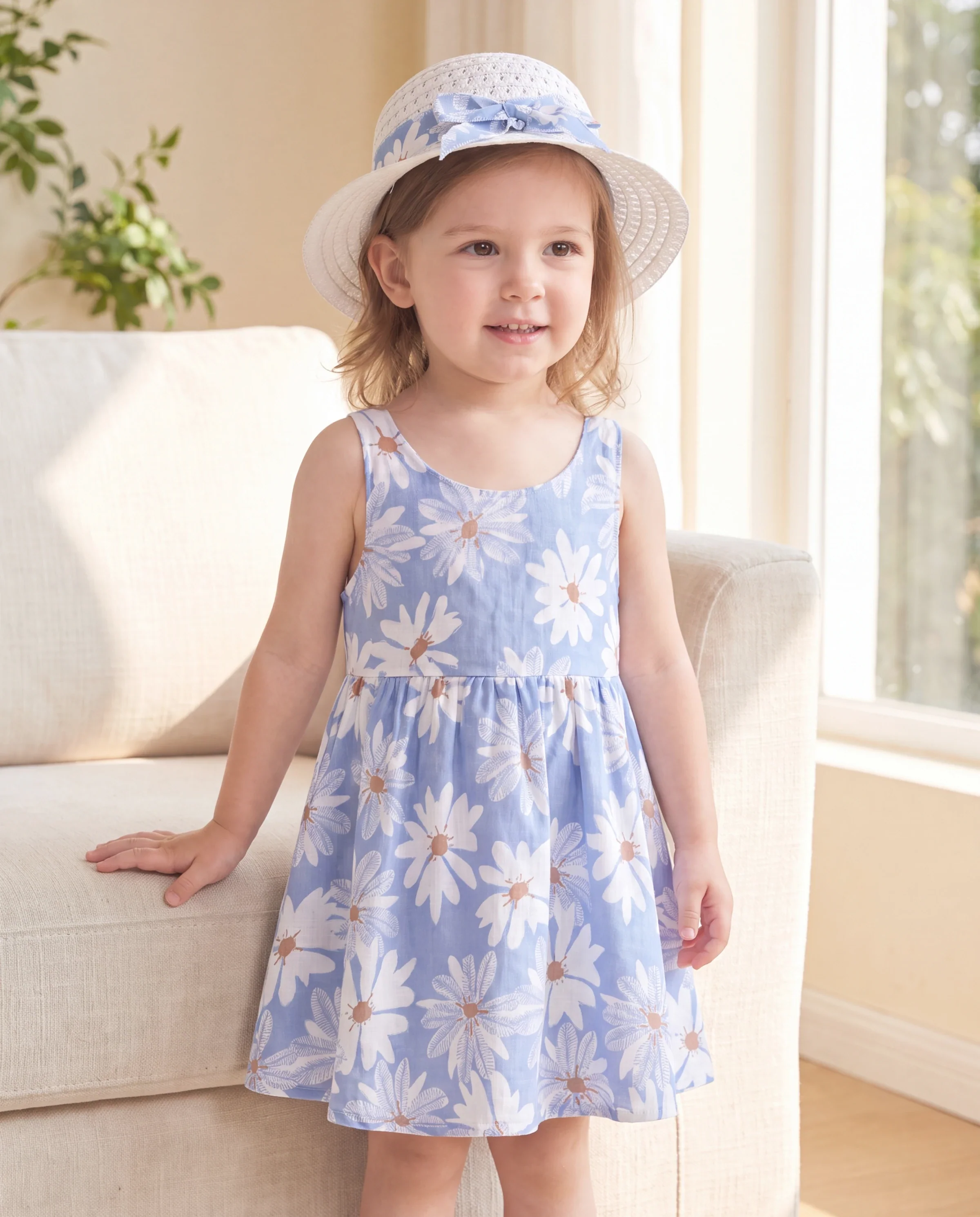 2pcs Baby Girl Little Daisy Bowknot Dress Set Blue - Image 7
