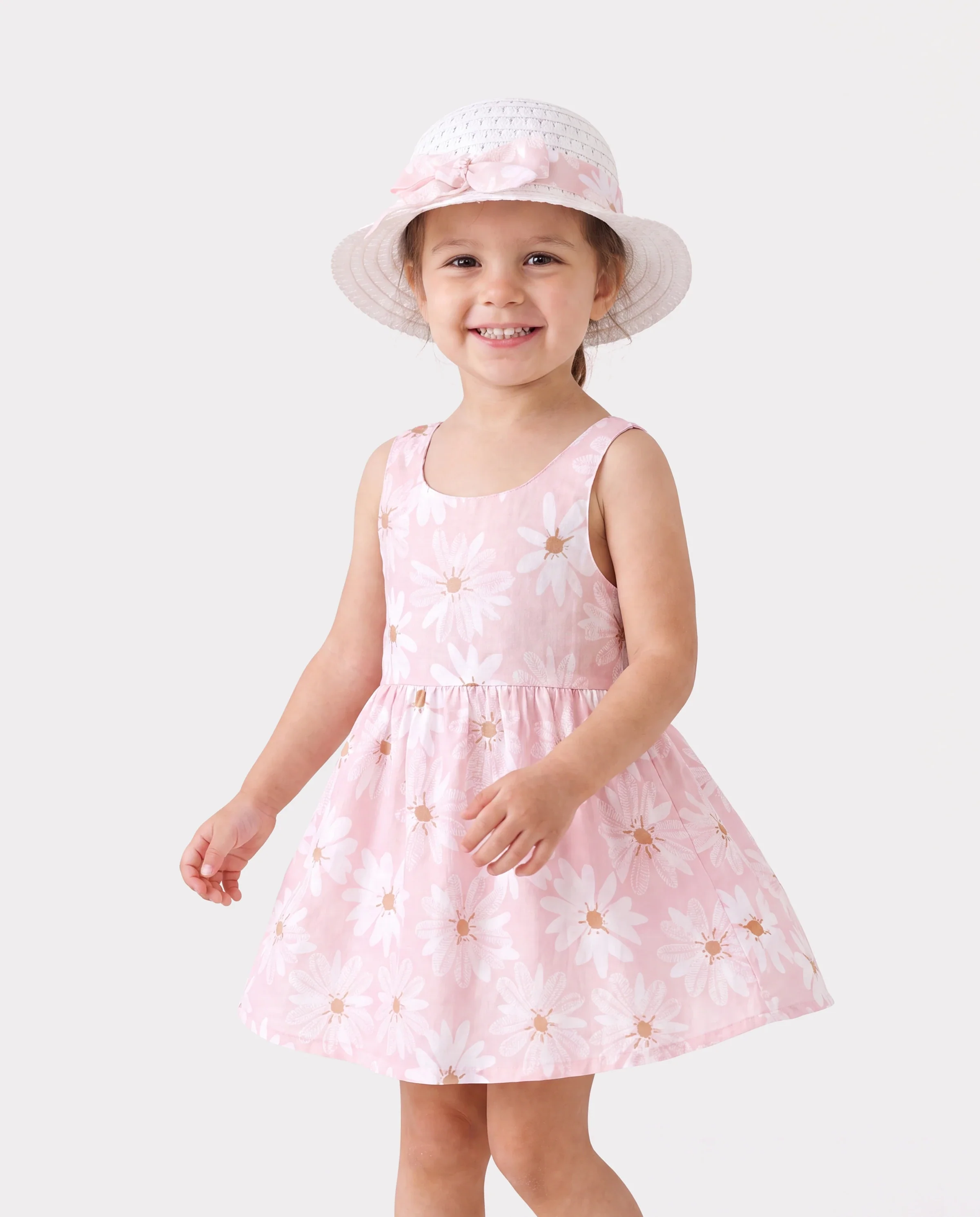 2pcs Baby Girl Little Daisy Bowknot Dress Set Pink - Image 3