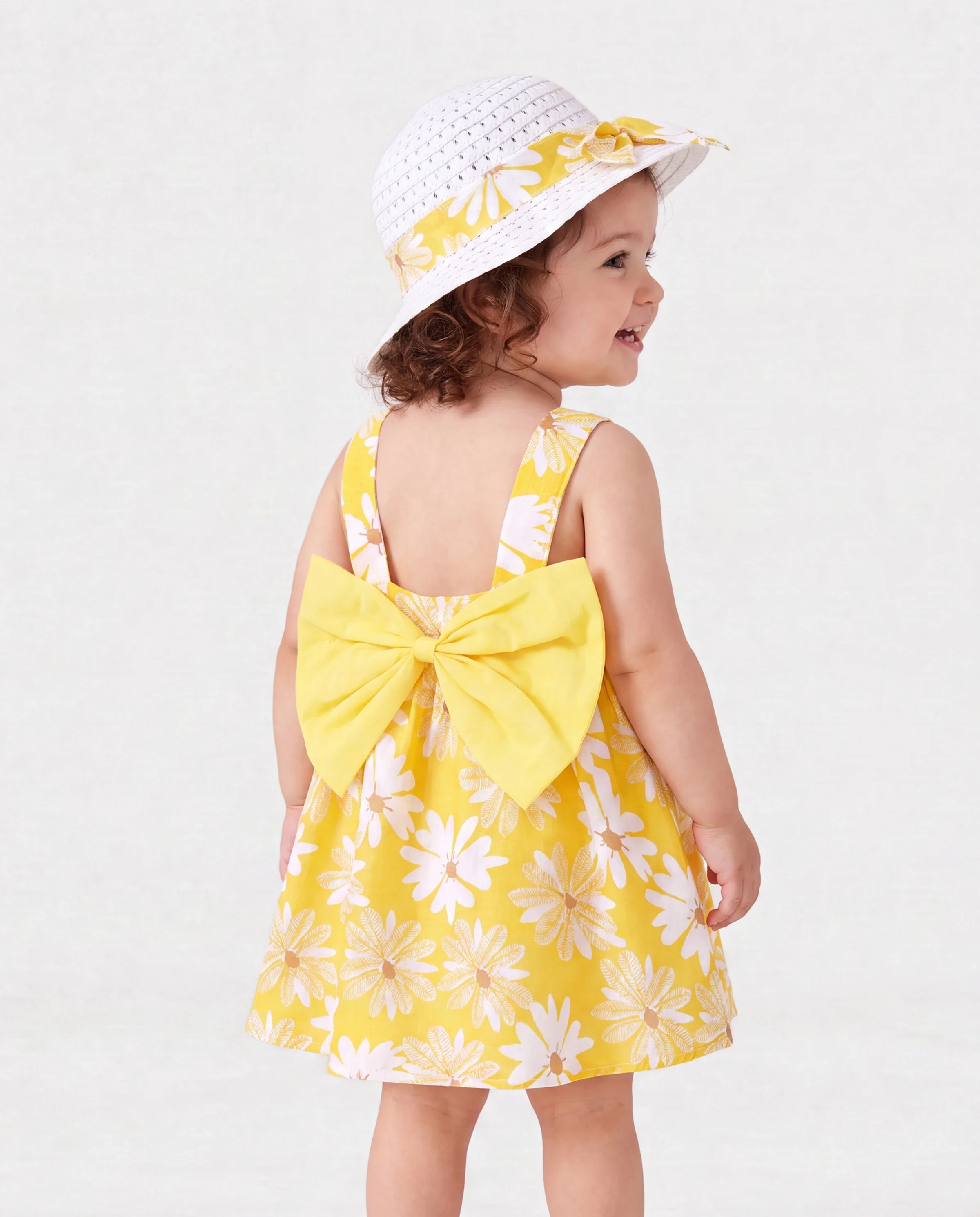 2pcs Baby Girl Little Daisy Bowknot Dress Set Yellow - Image 3
