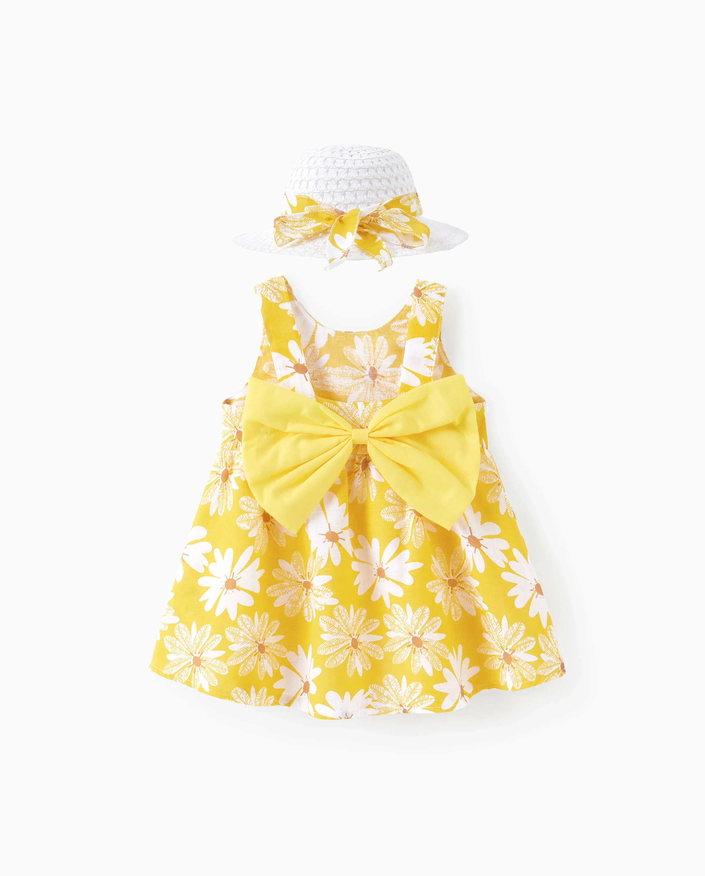 2pcs Baby Girl Little Daisy Bowknot Dress Set Yellow - Image 5