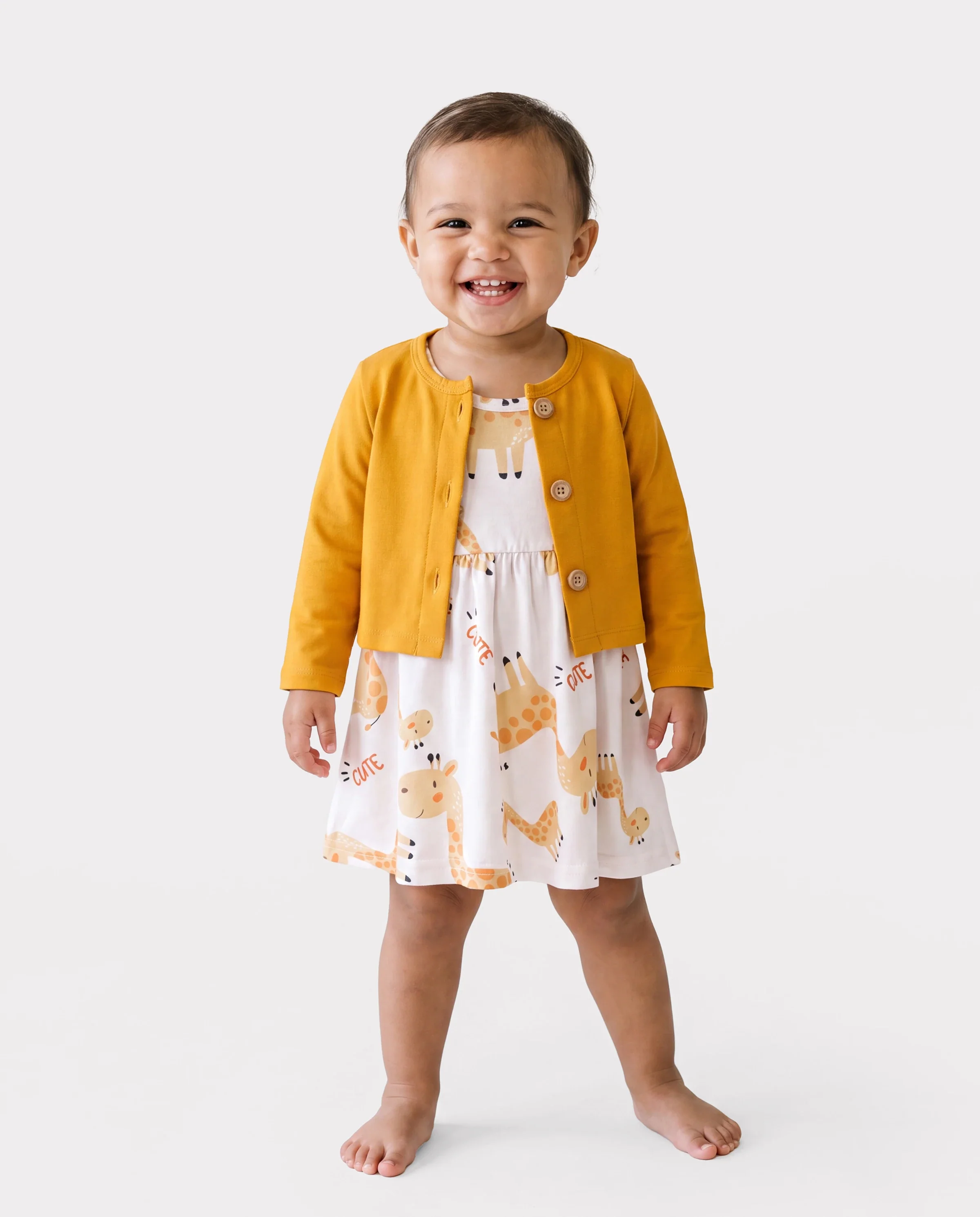 2pcs Baby Girl Pink Cardigan and Elephant Print Dress Set Ginger-2 - Image 3