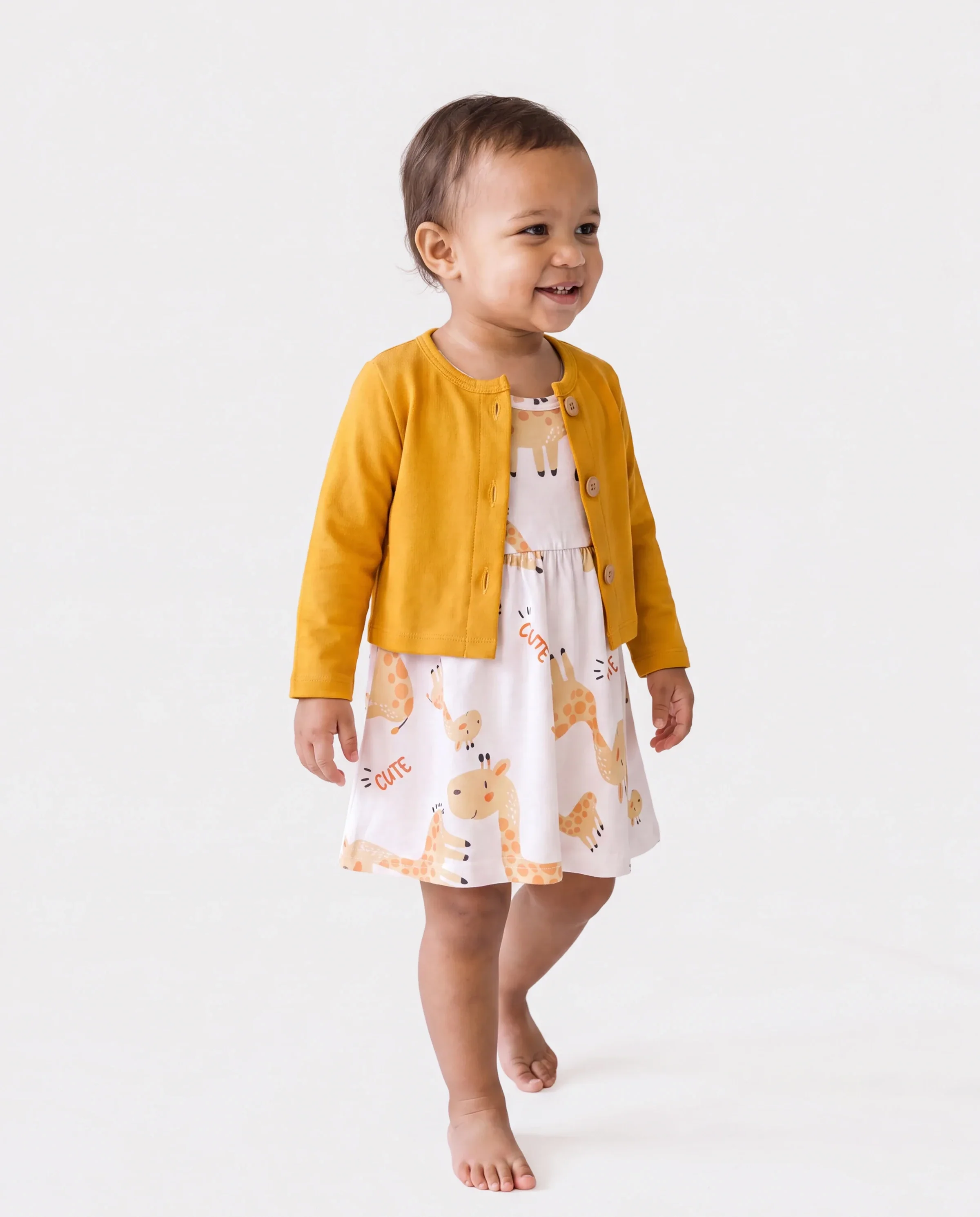 2pcs Baby Girl Pink Cardigan and Elephant Print Dress Set Ginger-2 - Image 4