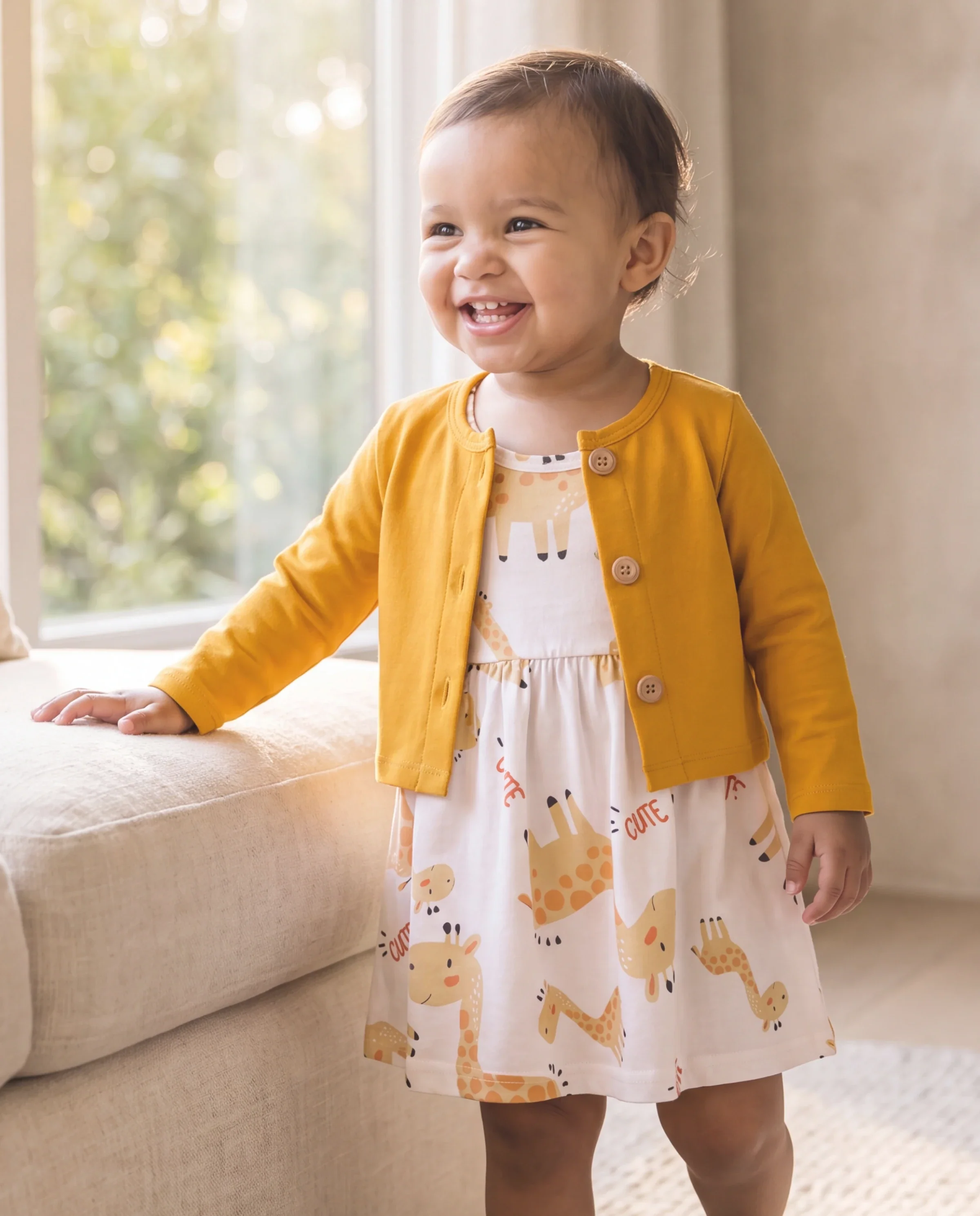 2pcs Baby Girl Pink Cardigan and Elephant Print Dress Set Ginger-2 - Image 7