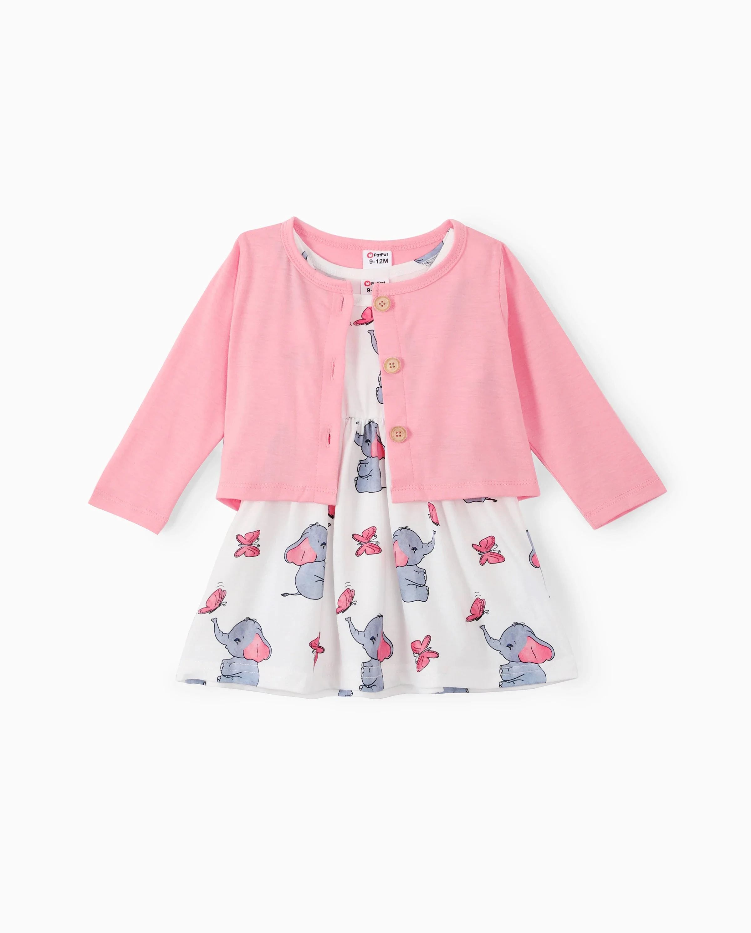2pcs Baby Girl Pink Cardigan and Elephant Print Dress Set Pink - Image 5
