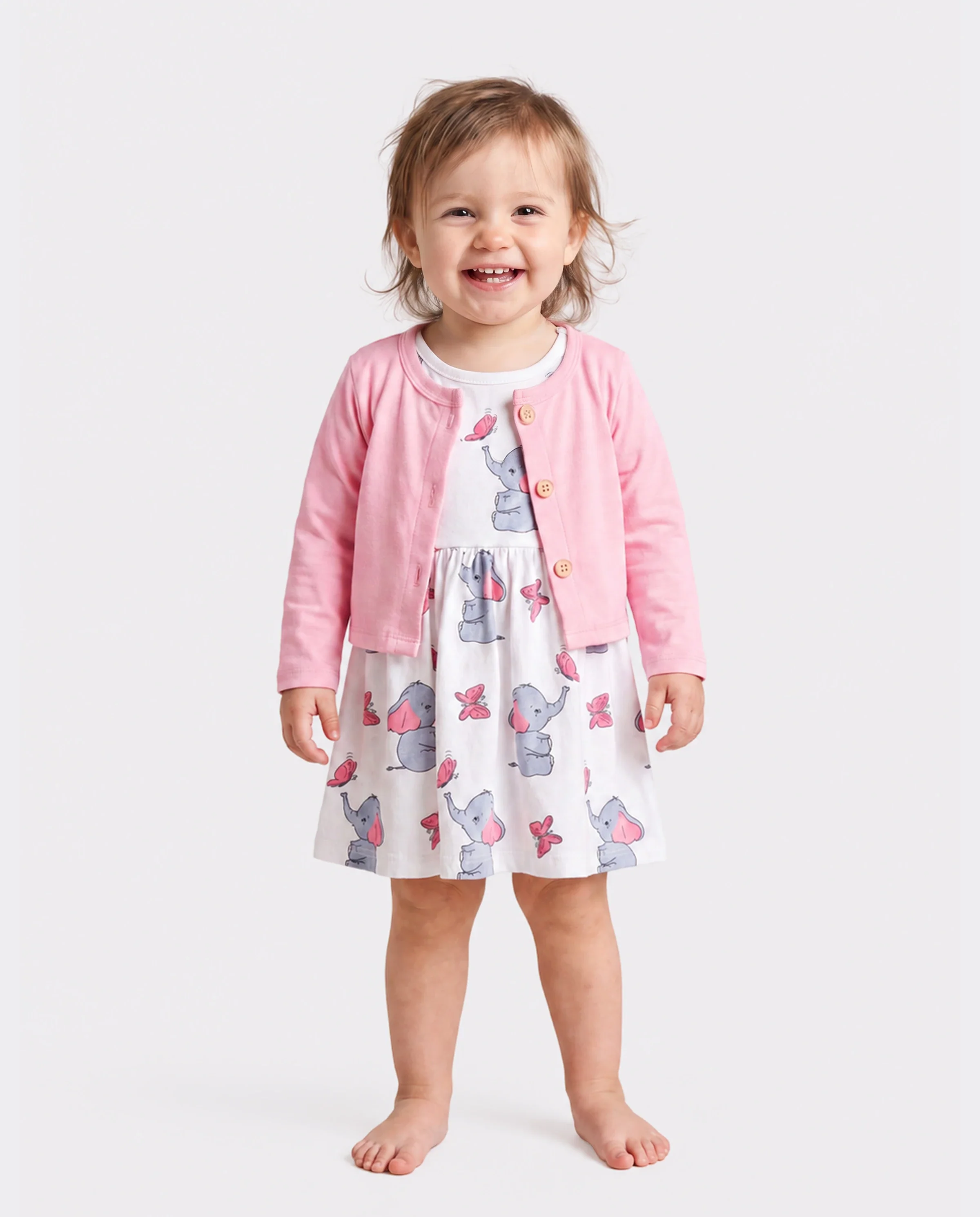 2pcs Baby Girl Pink Cardigan and Elephant Print Dress Set Pink - Image 7