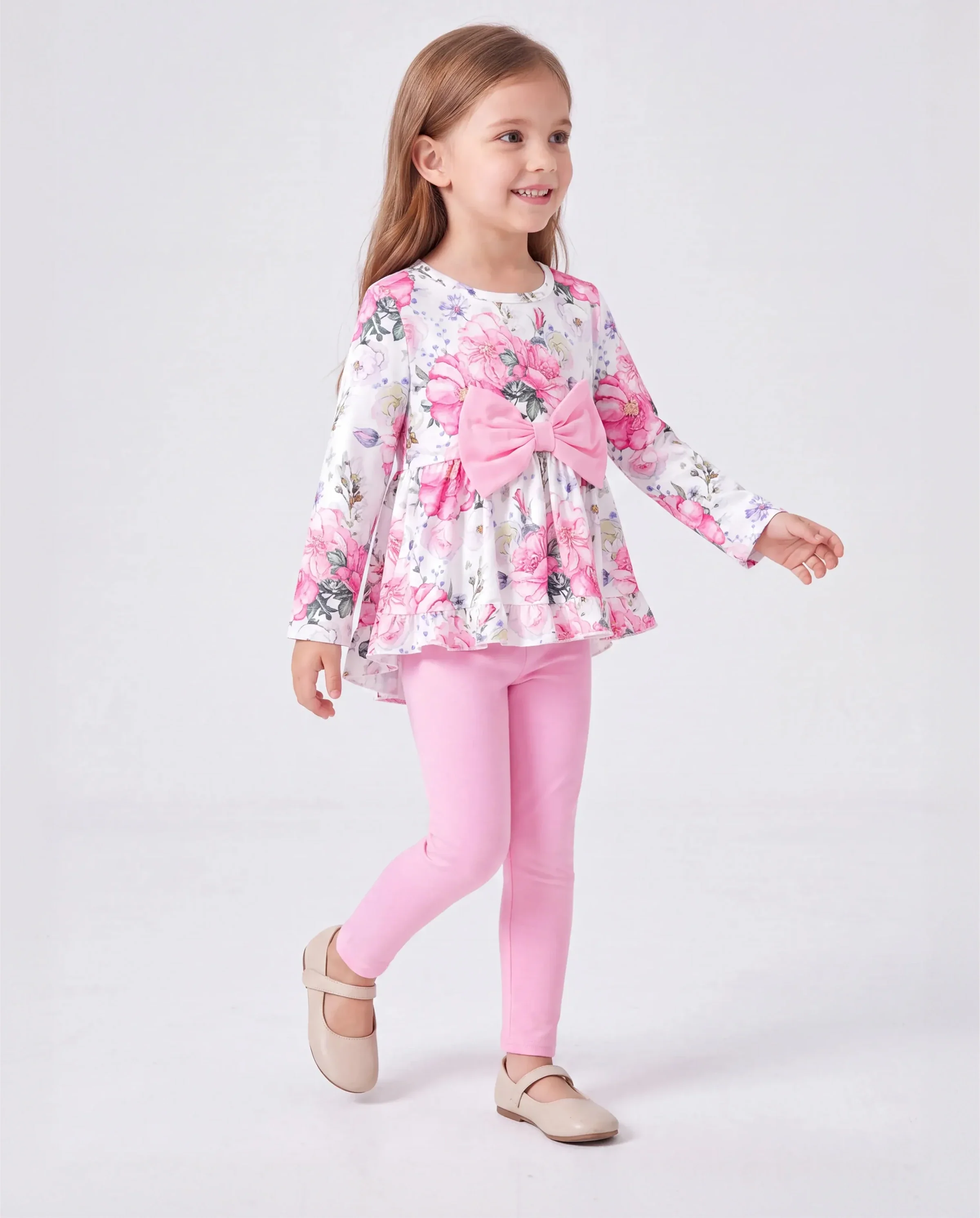 2PCS Childlike Toddler Girl Flower Hyper-Tactile Design Set Pink - Image 2