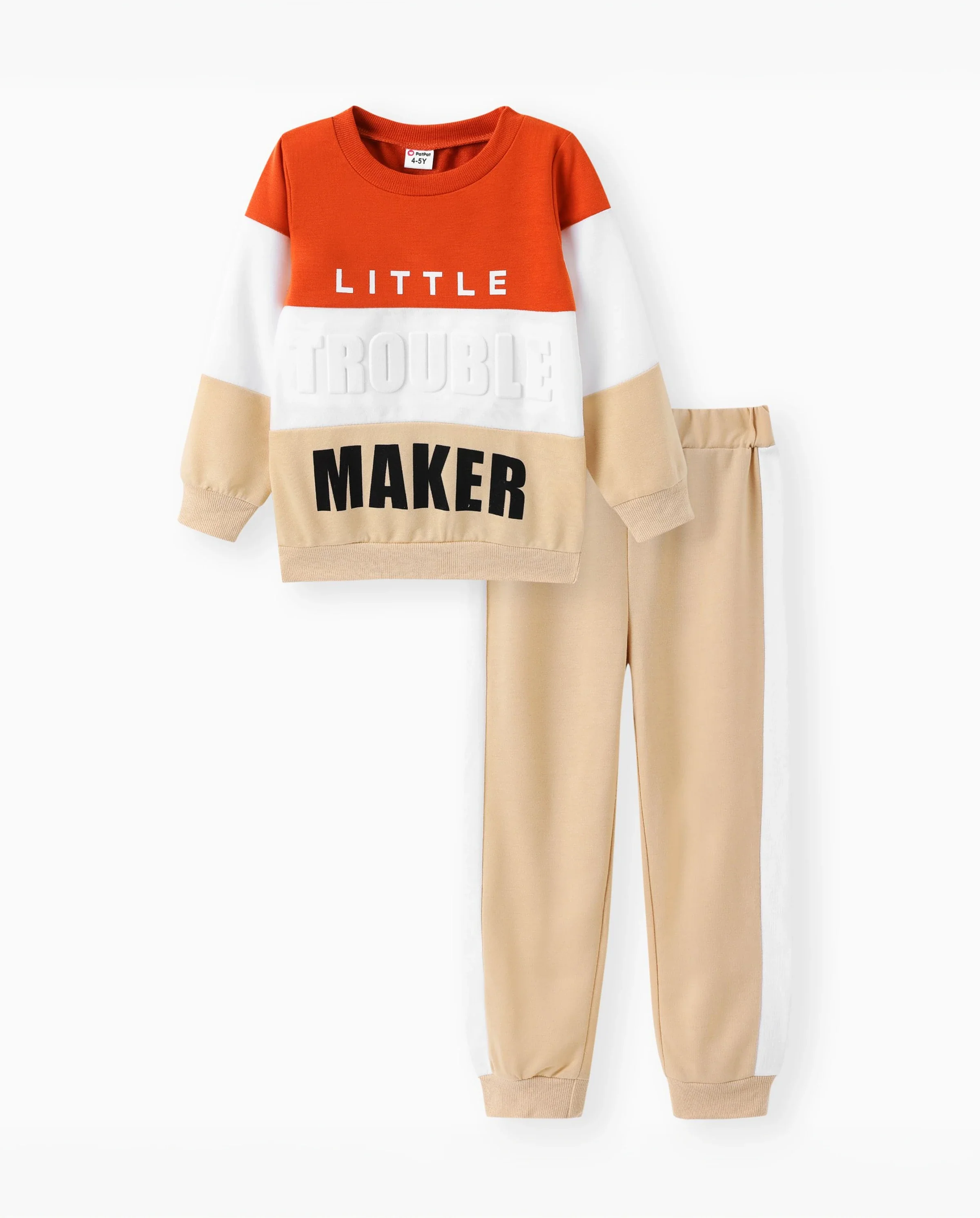 2pcs Toddler Boy Trendy Letter Print Colorblock Sweatshirt and Pants Set Apricot - Image 7