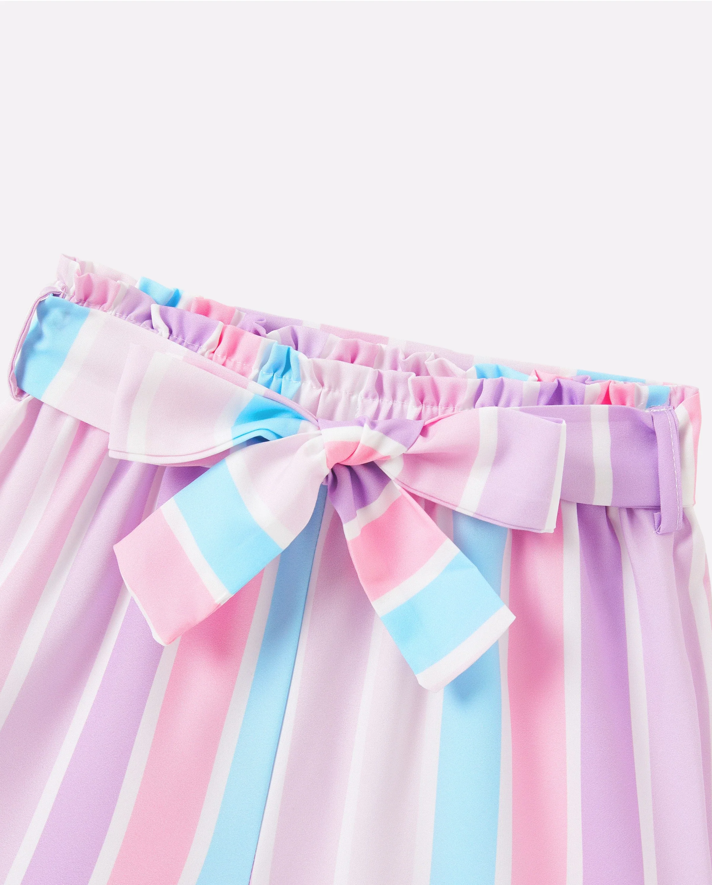 2pcs Toddler Girl Sweet Flutter-sleeve Tee and Stripe Belted Shorts Set Light Purple - Image 6
