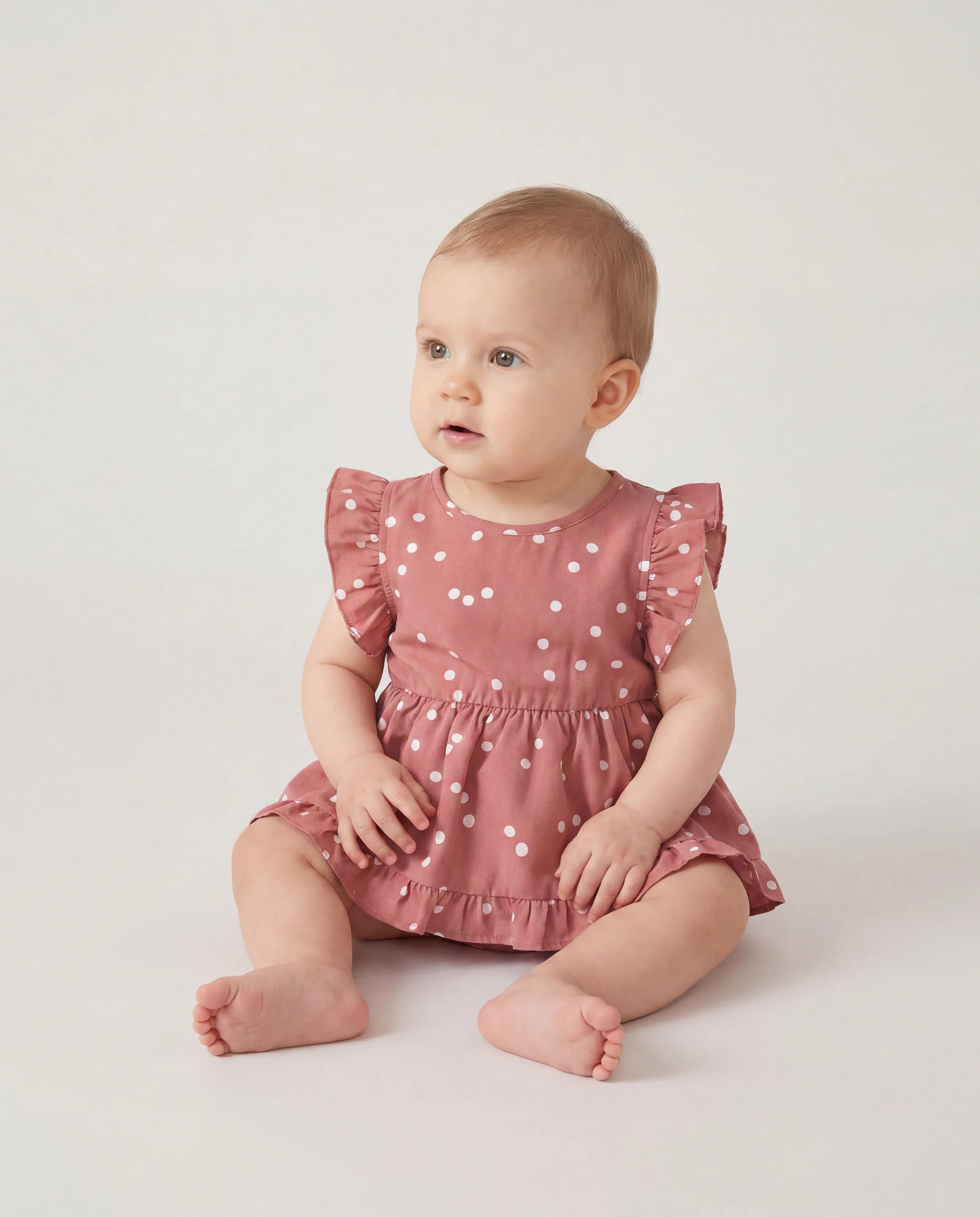 All Over Dots Pink Cross Wrap V Neck Ruffle Flutter-sleeve Dress for Mom and Me PinkyWhite - Image 4