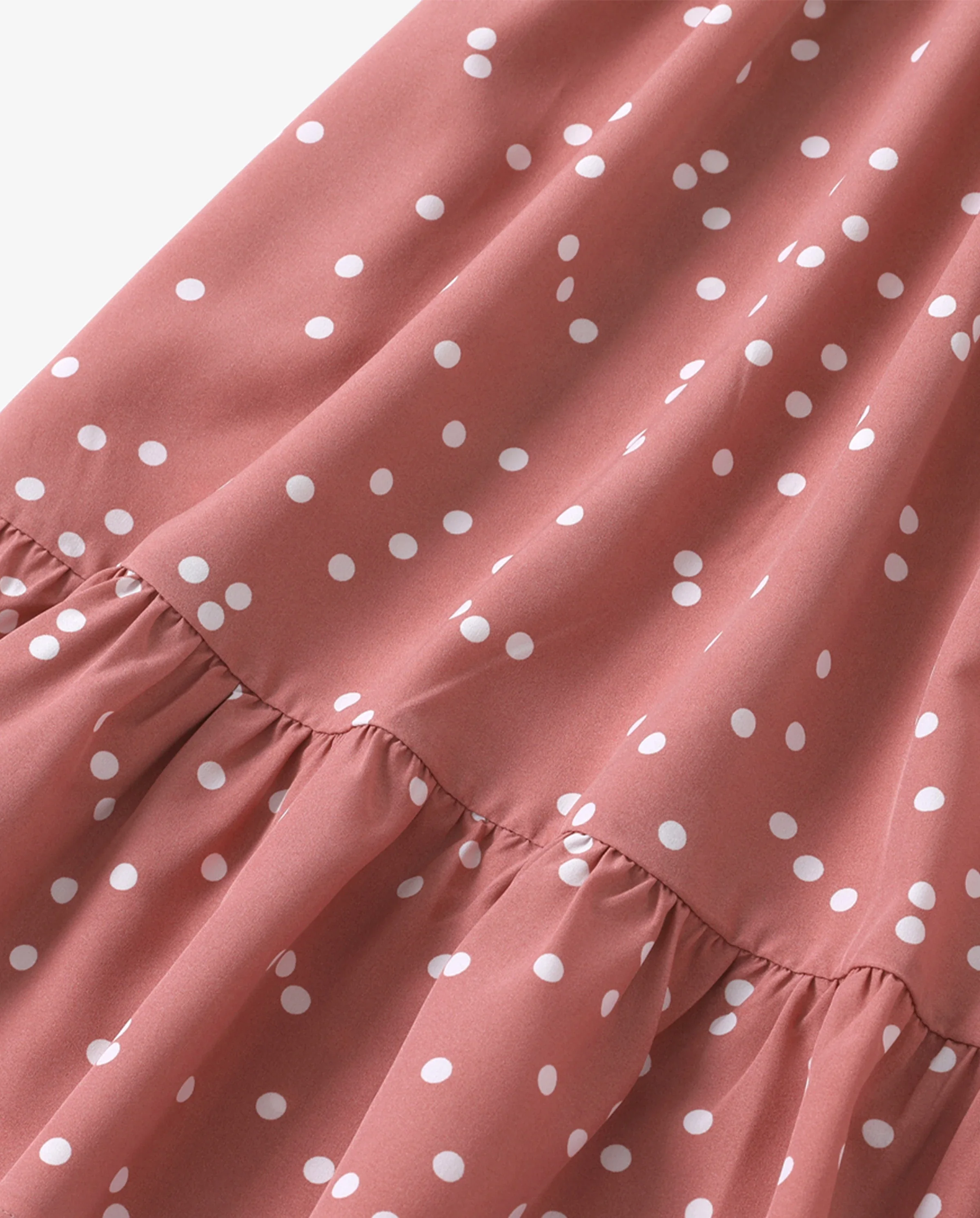 All Over Dots Pink Cross Wrap V Neck Ruffle Flutter-sleeve Dress for Mom and Me PinkyWhite - Image 5