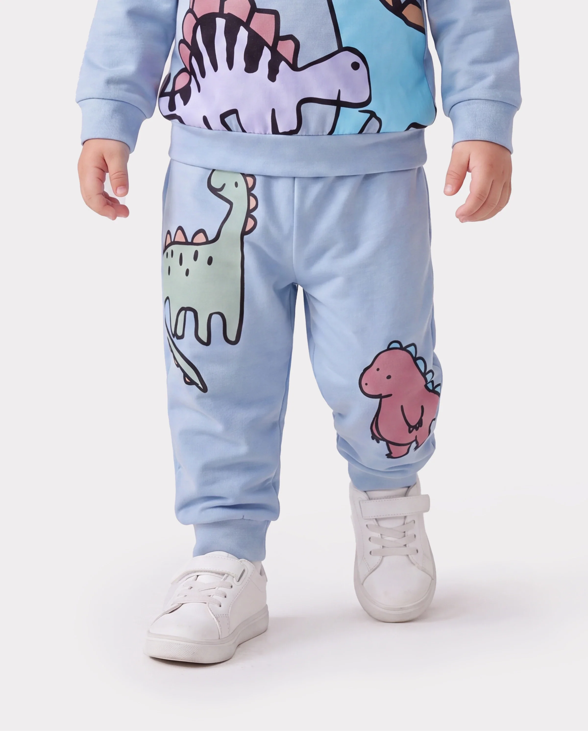 Baby Boy Clothes 2pcs Dinosaur/ Vehicle Print Sweatshirt and Pants Set Blue grey - Image 4