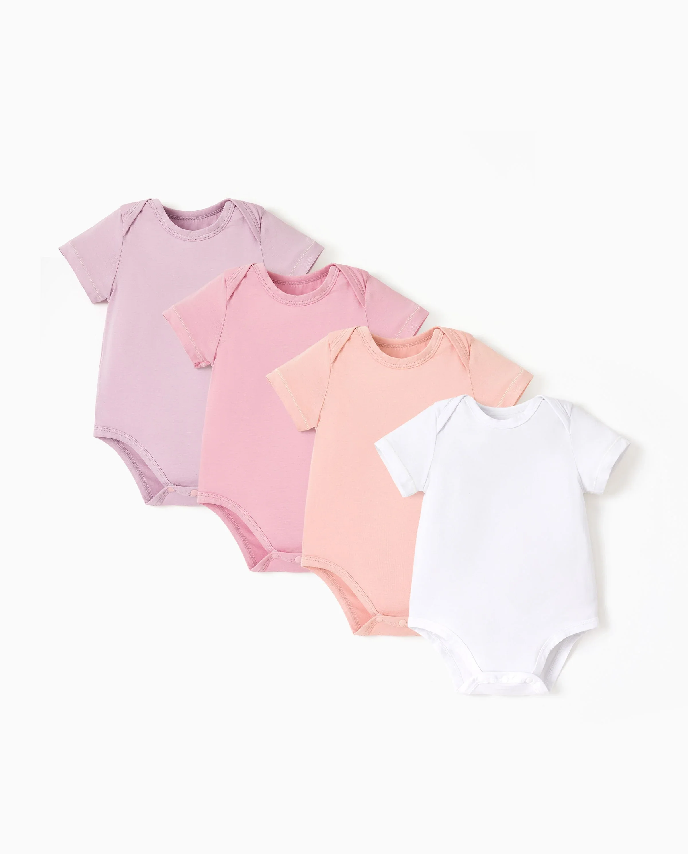 Baby Boy/Girl 4-Piece Modal Solid Color Rompers Set Pink - Image 6