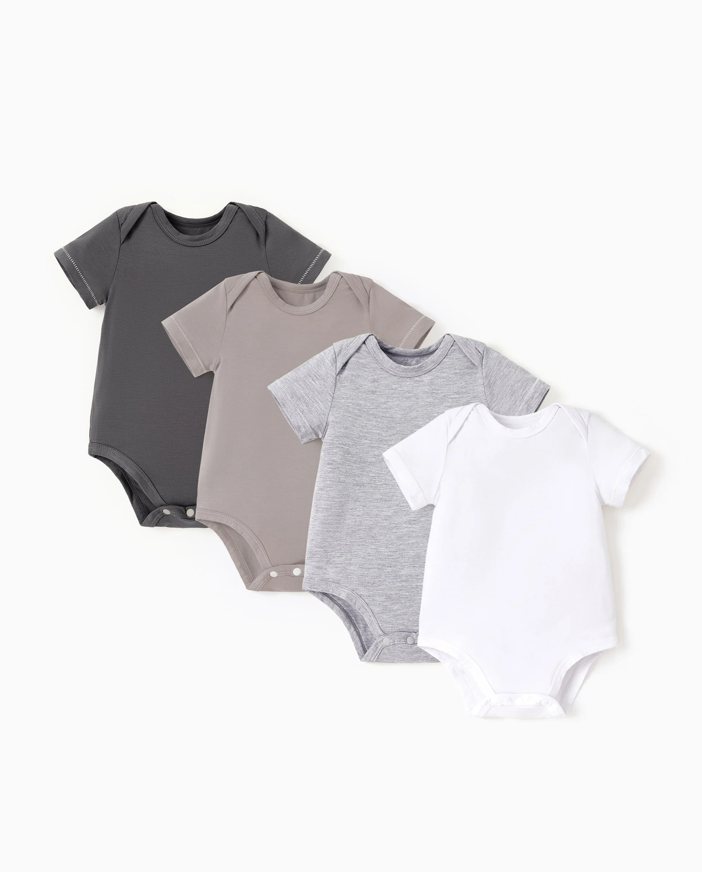 Baby Boy/Girl 4-Piece Modal Solid Color Rompers Set White - Image 6