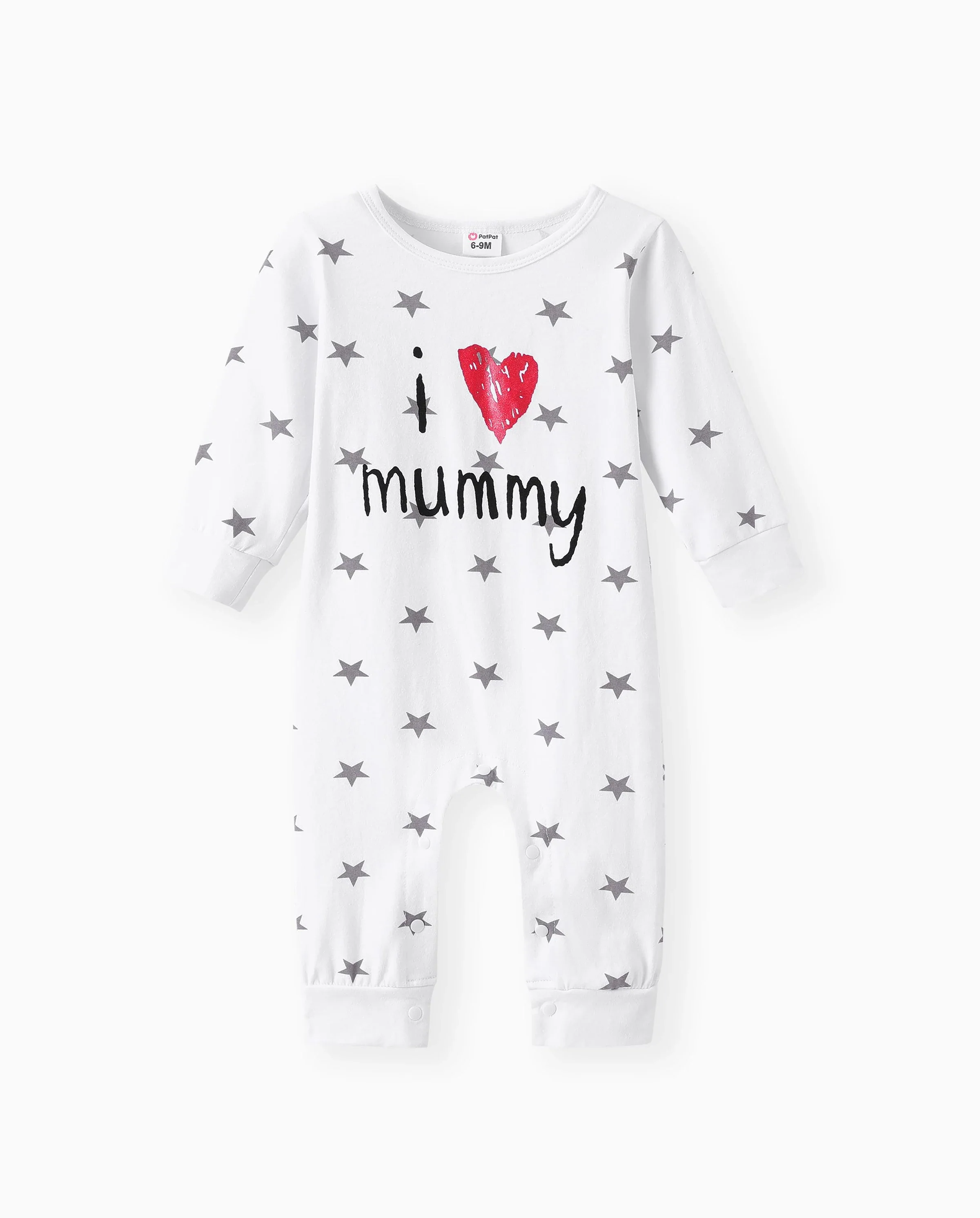 Baby Boy/Girl 95% Cotton Long-sleeve Love Heart Letter Print Stars/Striped Jumpsuit White - Image 6