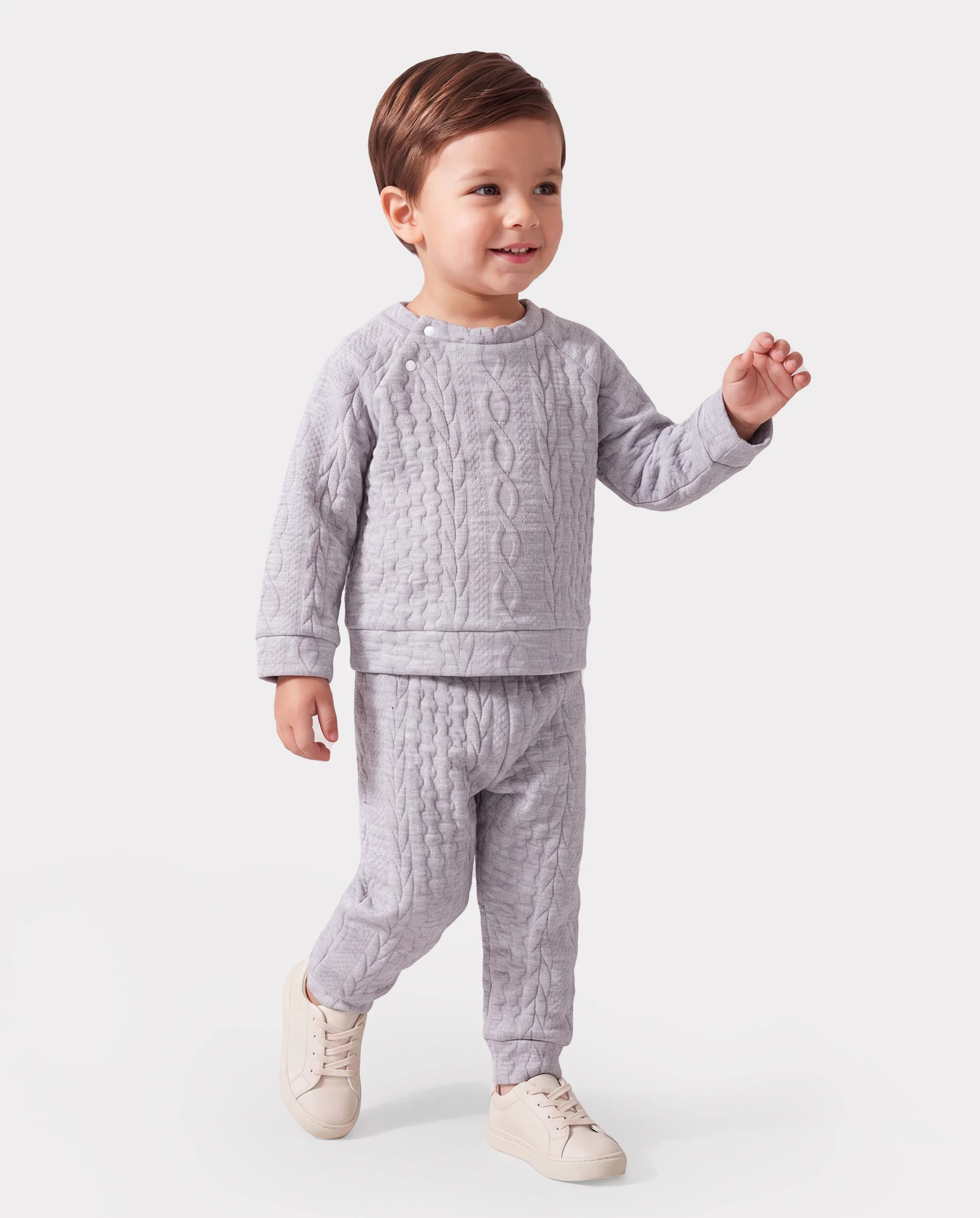 Baby Boy/Girl Clothes 2pcs Solid Knitted Sweatshirt and Pants Set Light Grey