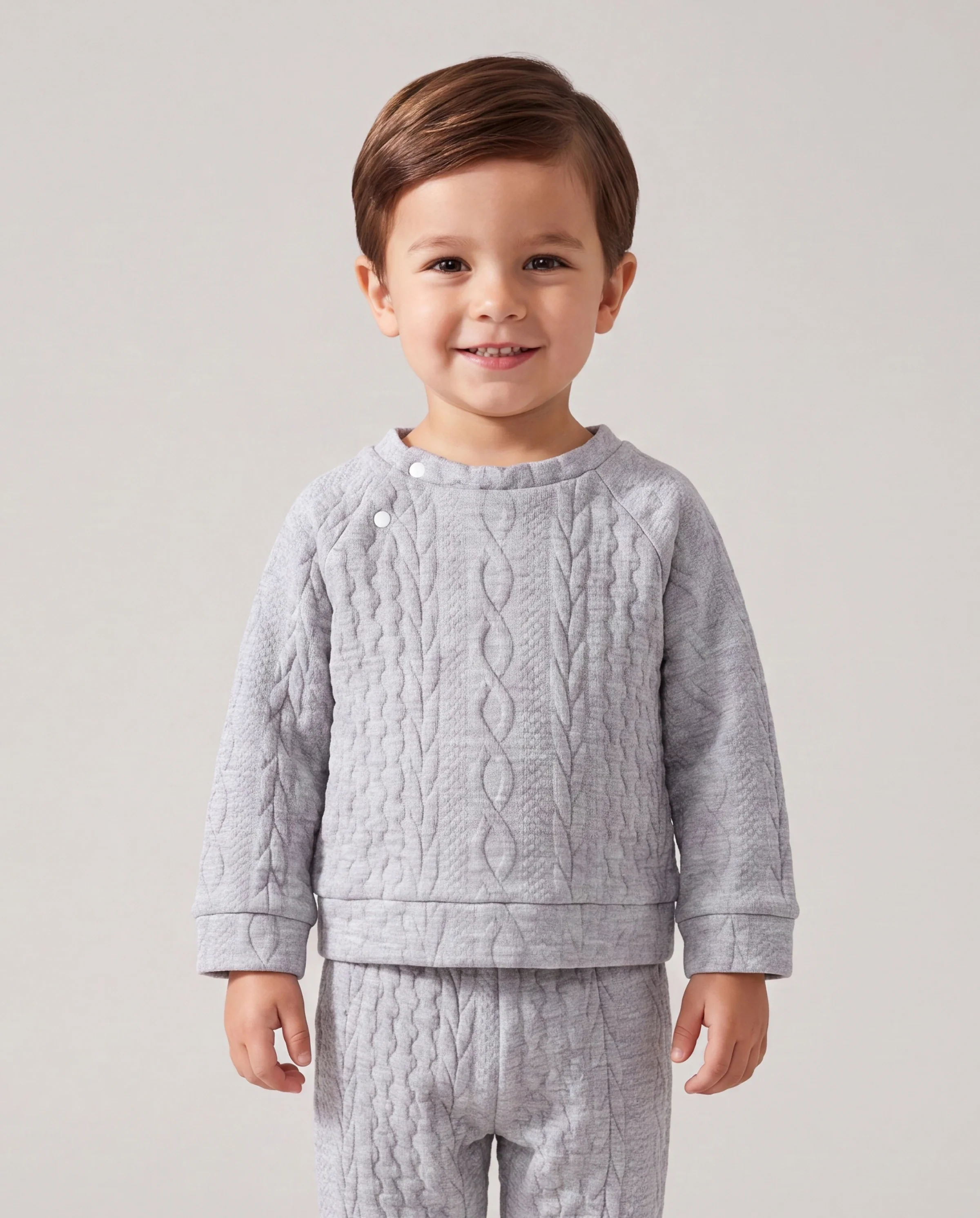 Baby Boy/Girl Clothes 2pcs Solid Knitted Sweatshirt and Pants Set Light Grey - Image 3