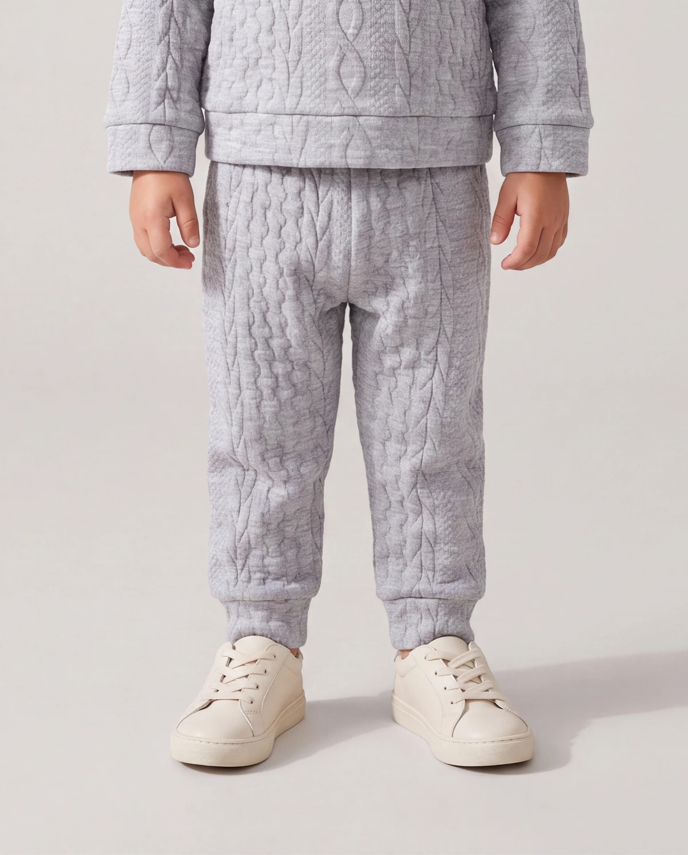 Baby Boy/Girl Clothes 2pcs Solid Knitted Sweatshirt and Pants Set Light Grey - Image 4