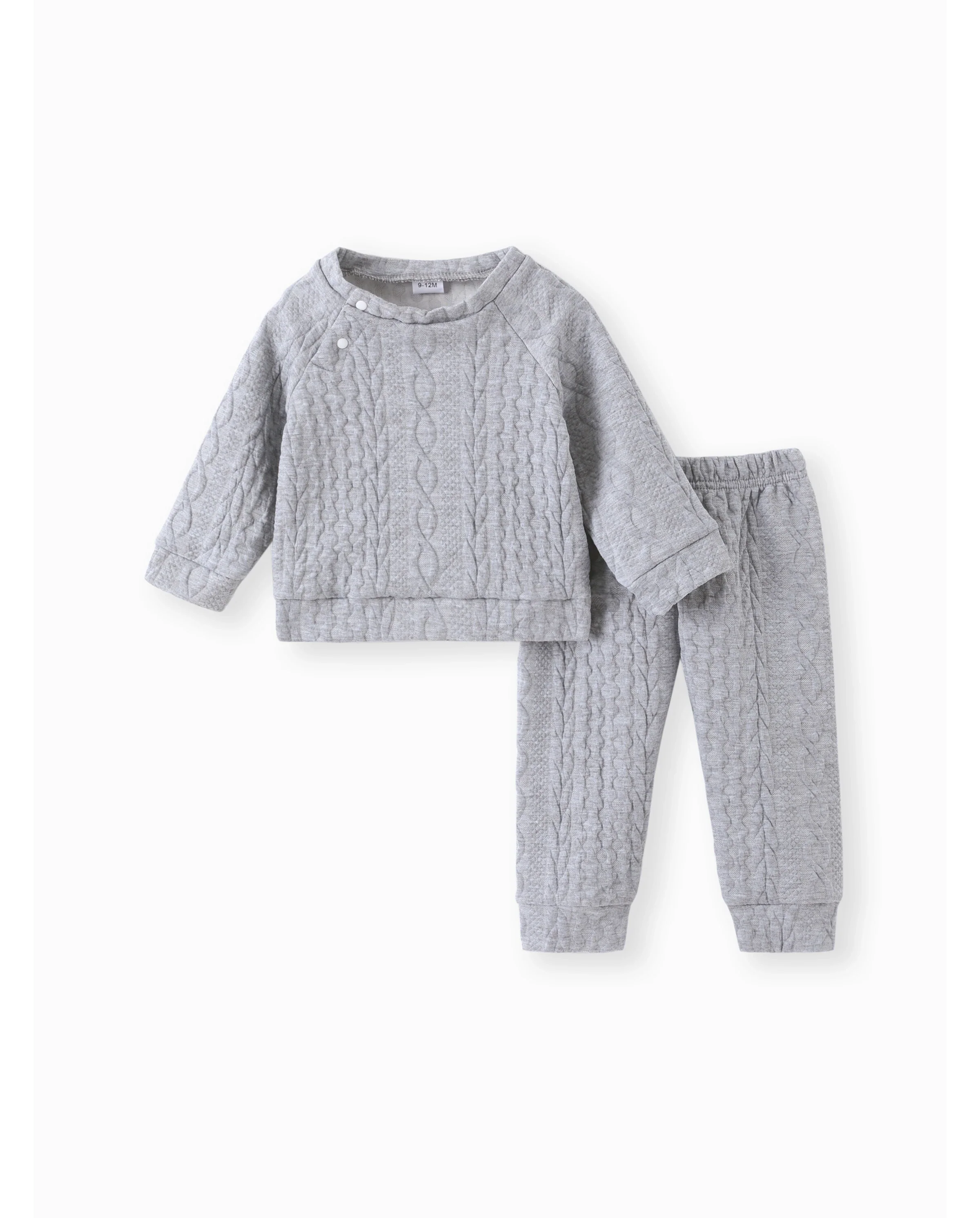 Baby Boy/Girl Clothes 2pcs Solid Knitted Sweatshirt and Pants Set Light Grey - Image 6