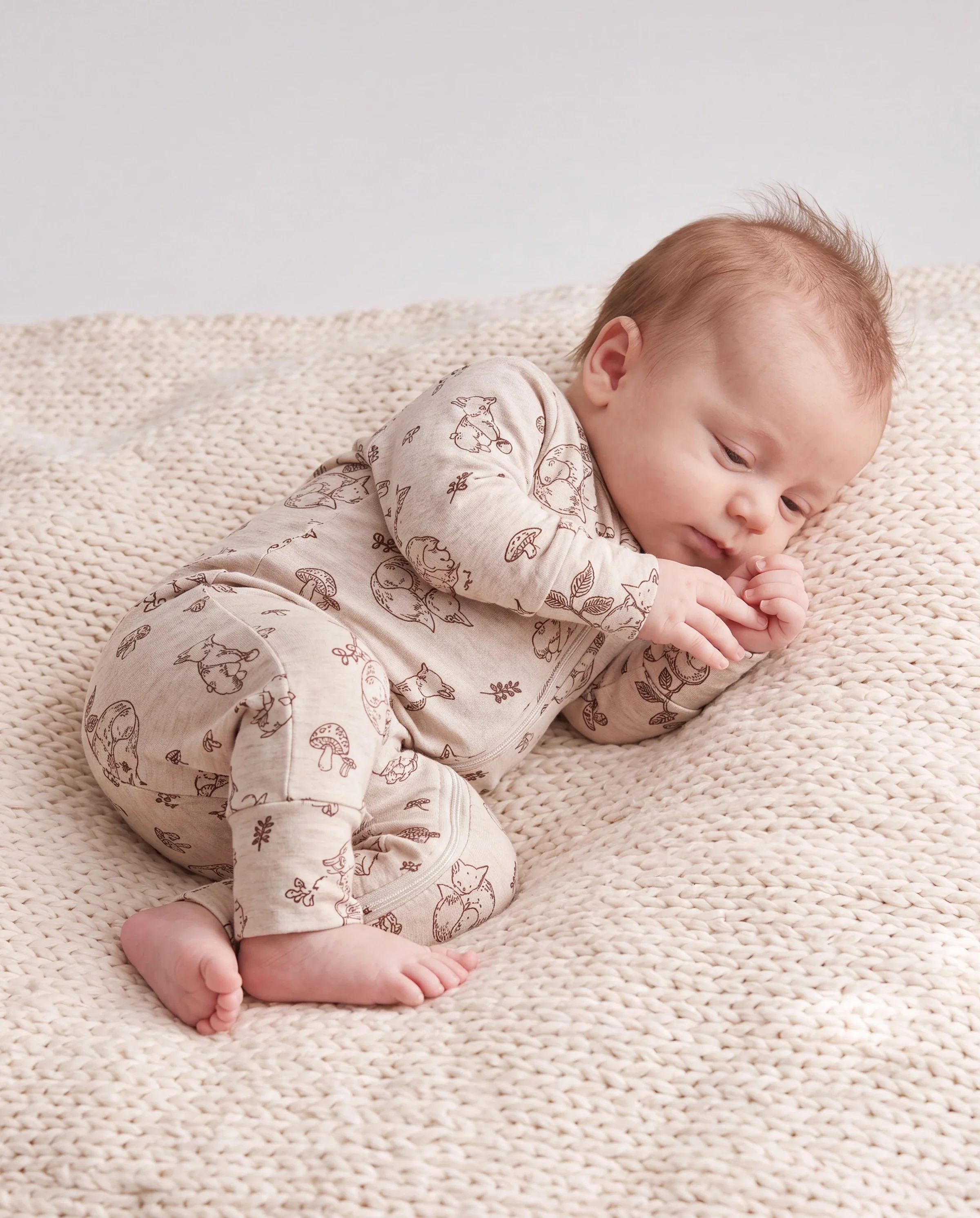Baby Boy/Girl Plant Print Zip-up Snug-Fitting Wool Pajamas Apricot - Image 3