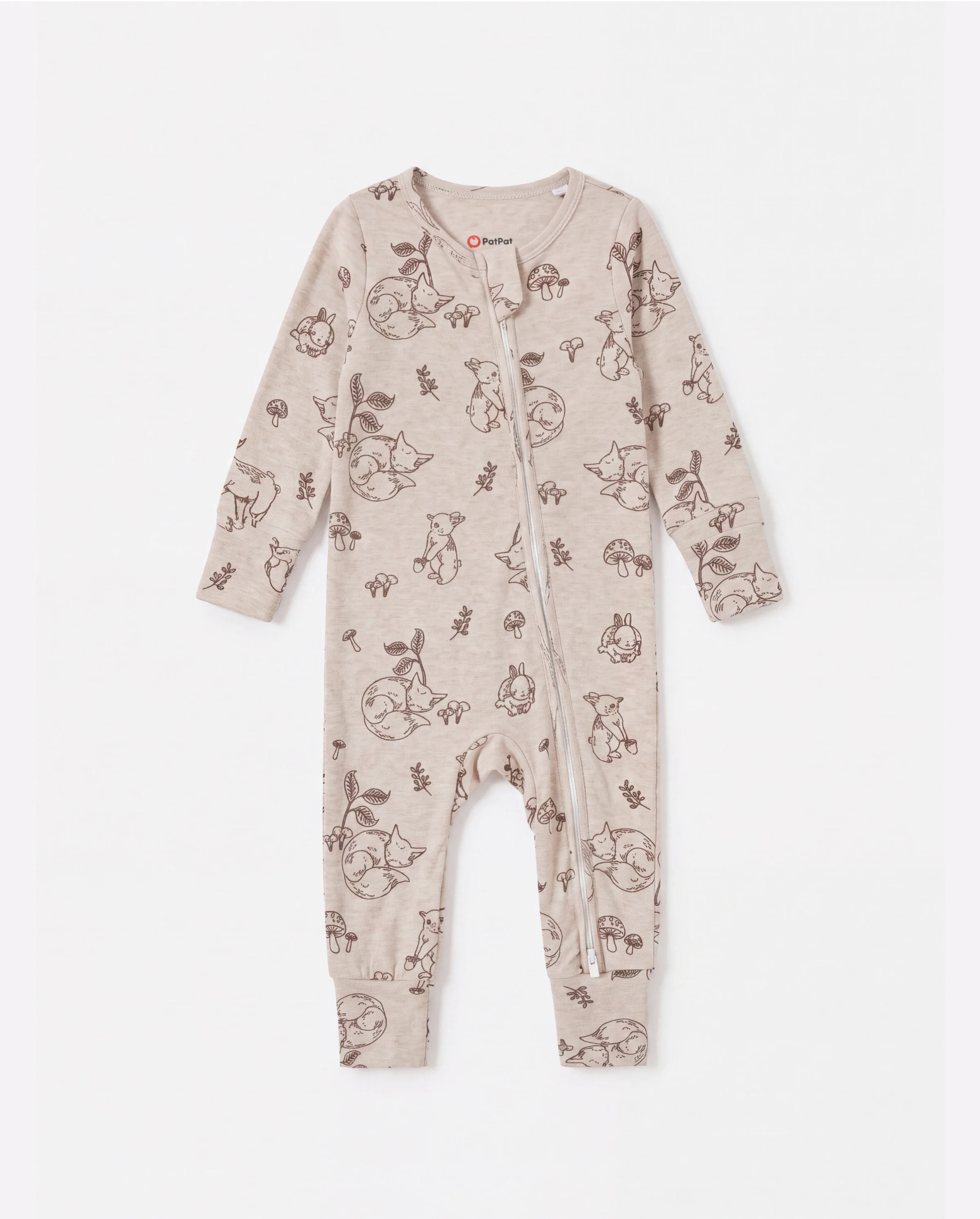 Baby Boy/Girl Plant Print Zip-up Snug-Fitting Wool Pajamas Apricot - Image 5