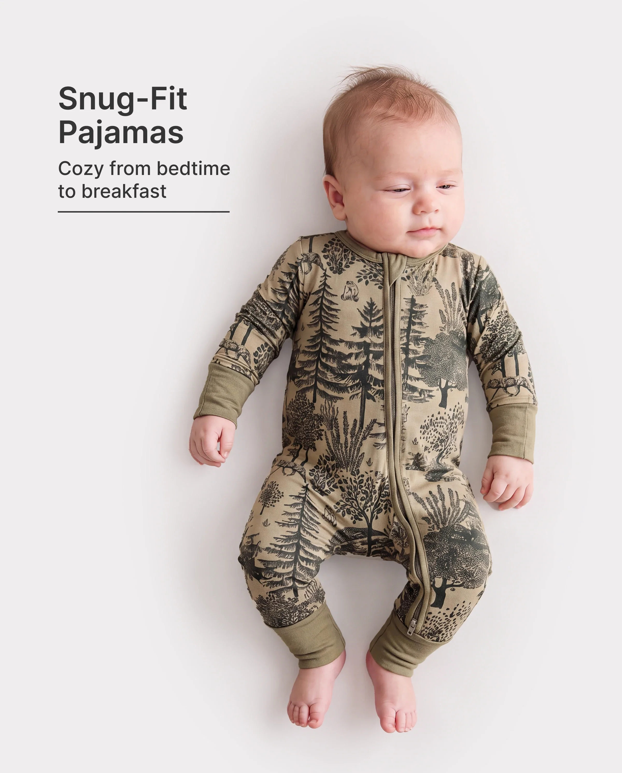 Baby Boy/Girl Plant Print Zip-up Snug-Fitting Wool Pajamas Green