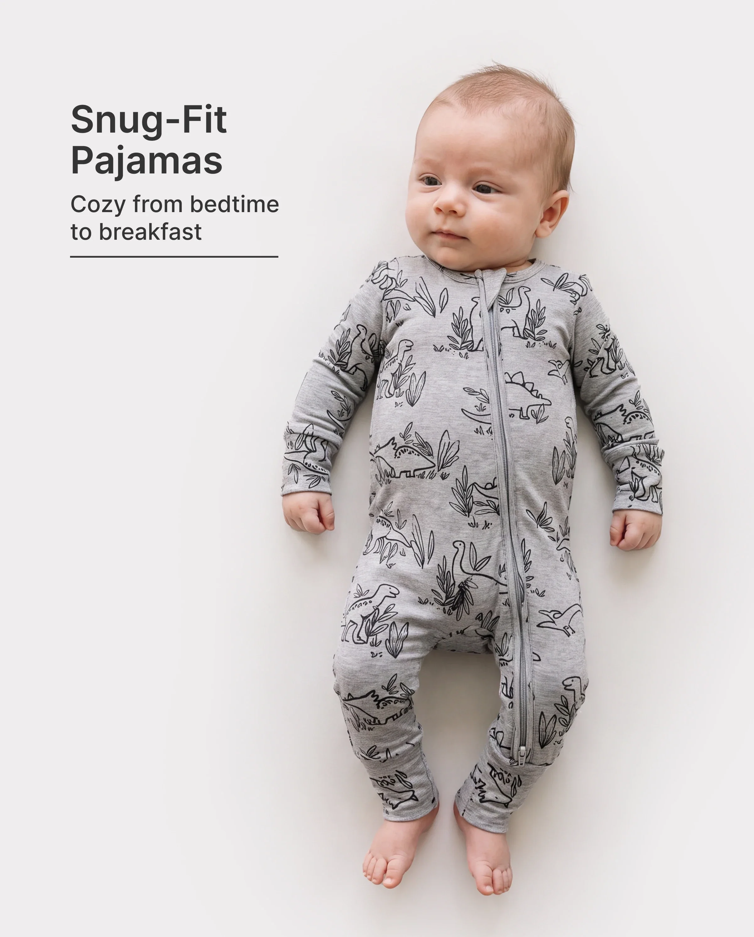 Baby Boy/Girl Plant Print Zip-up Snug-Fitting Wool Pajamas Grey