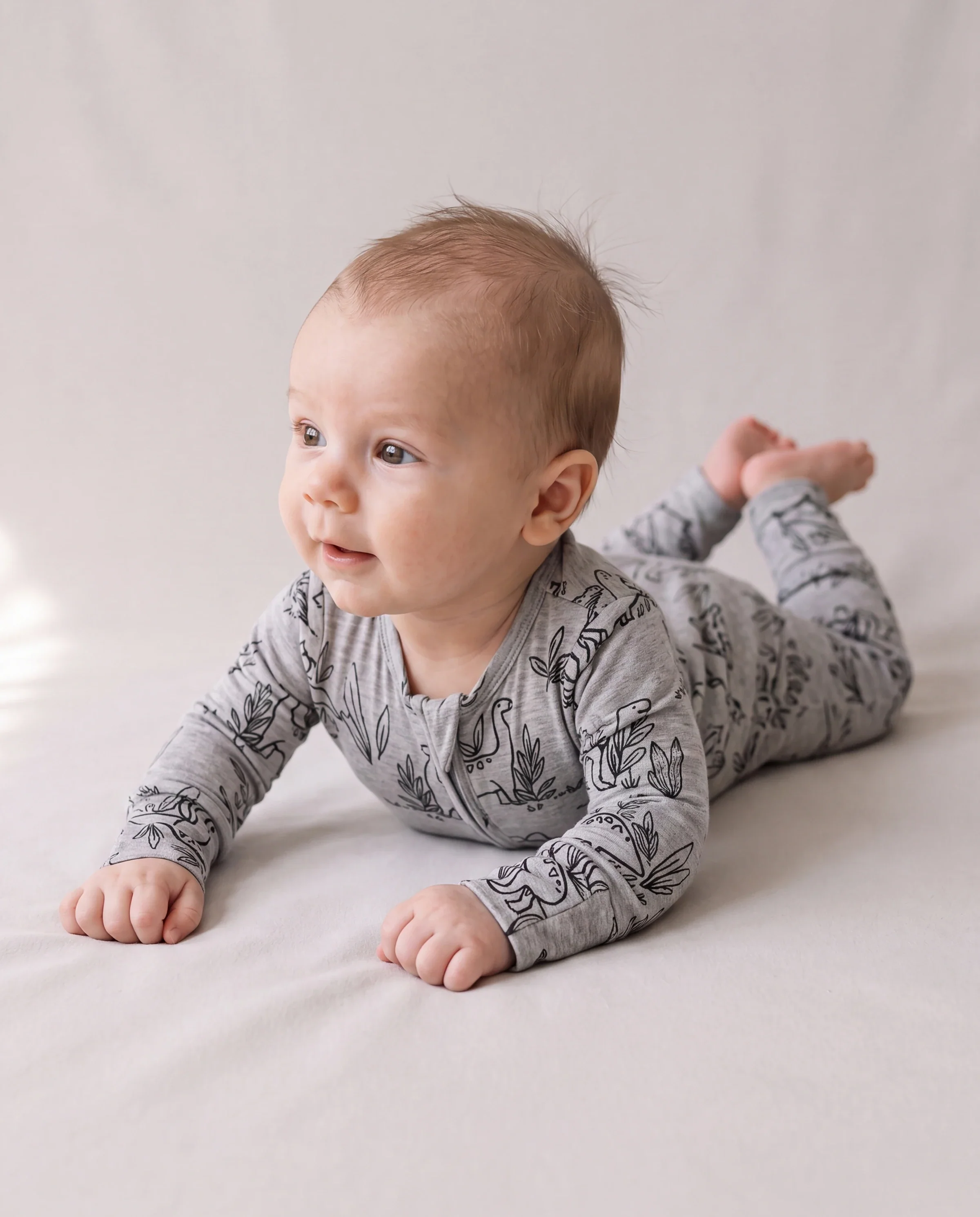Baby Boy/Girl Plant Print Zip-up Snug-Fitting Wool Pajamas Grey - Image 2