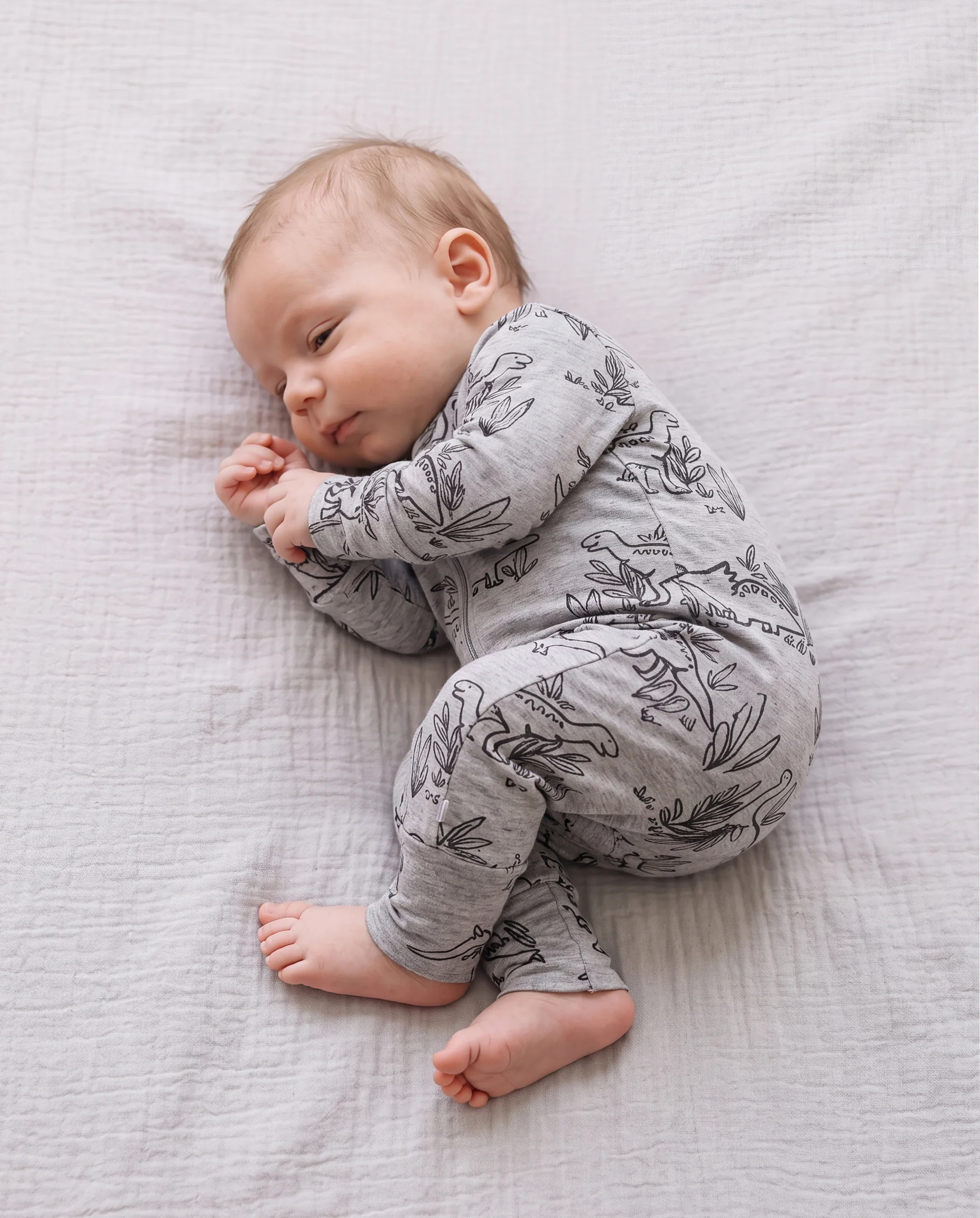 Baby Boy/Girl Plant Print Zip-up Snug-Fitting Wool Pajamas Grey - Image 3