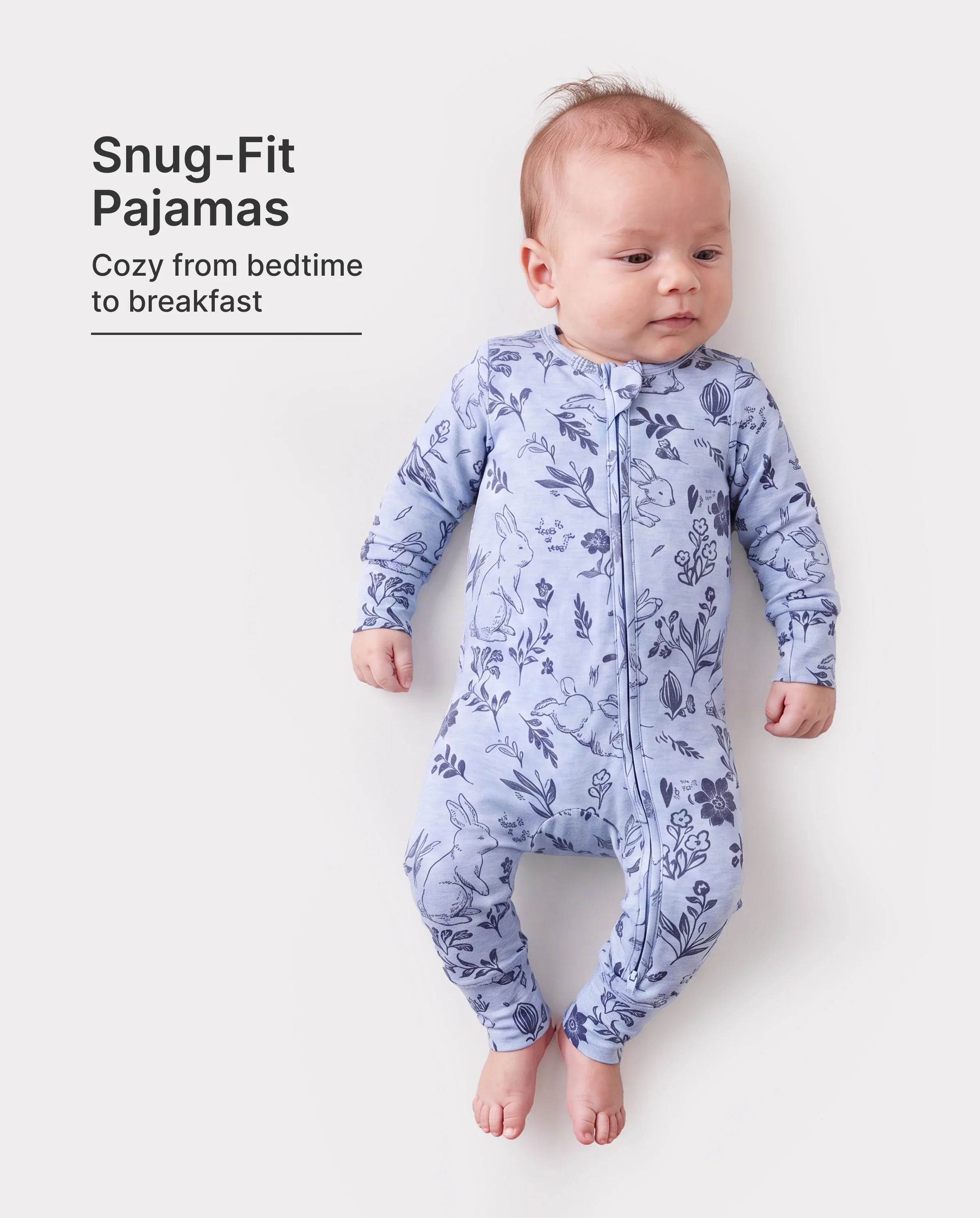 Baby Boy/Girl Plant Print Zip-up Snug-Fitting Wool Pajamas Light Blue