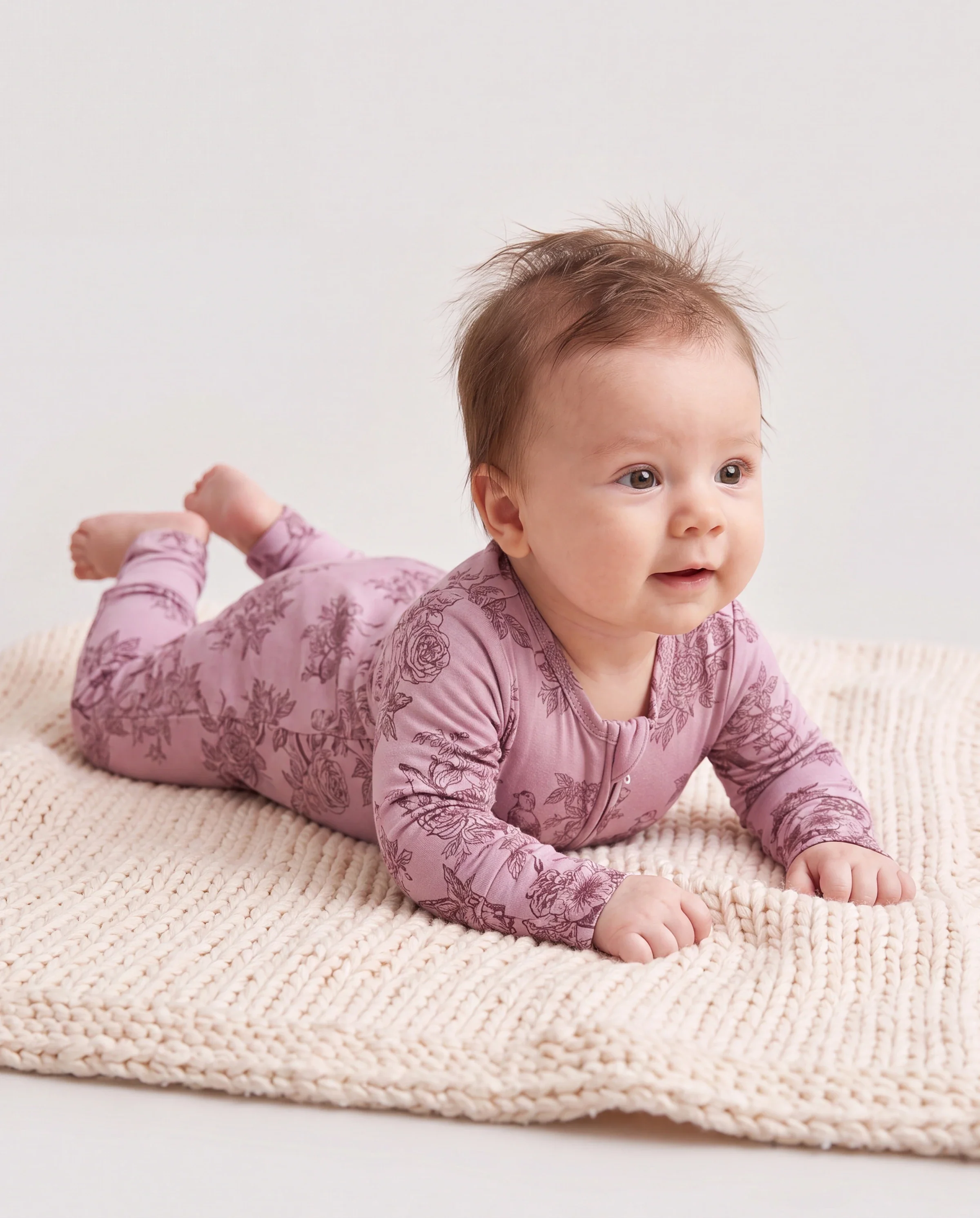 Baby Boy/Girl Plant Print Zip-up Snug-Fitting Wool Pajamas Pink - Image 2