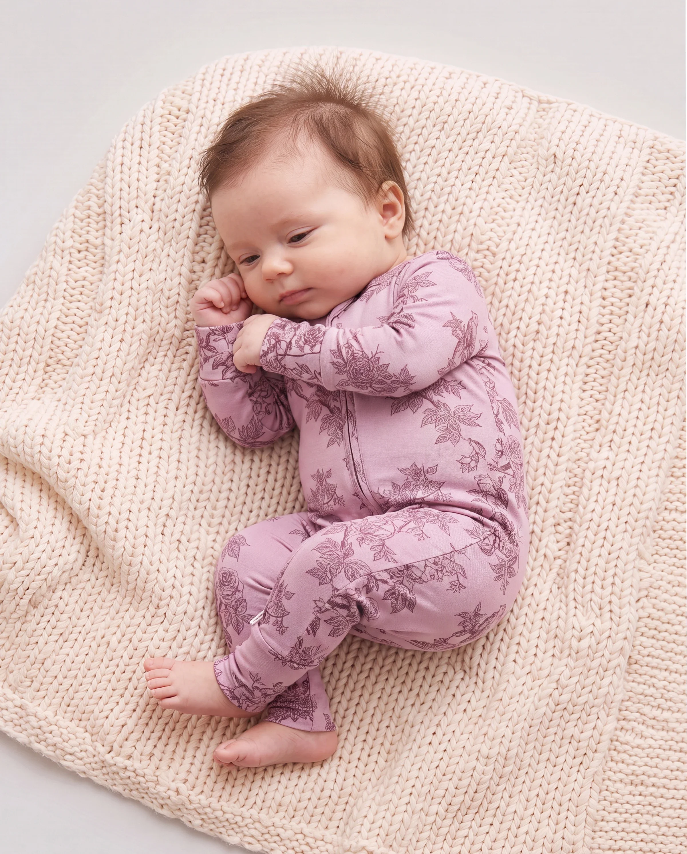 Baby Boy/Girl Plant Print Zip-up Snug-Fitting Wool Pajamas Pink - Image 3