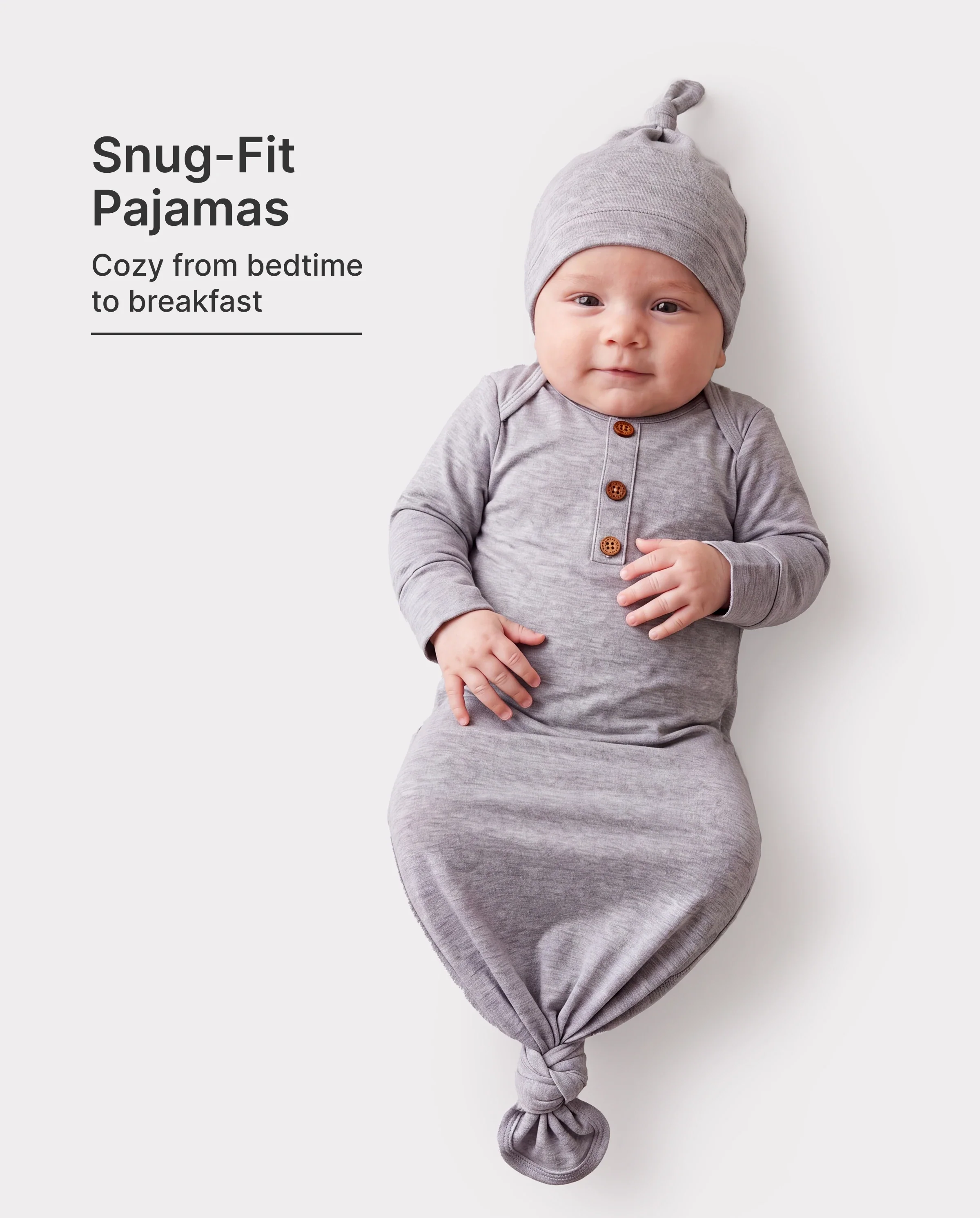 Baby Boy/Girl Solid Color Baby Sleeping Bag Infant Gown with Hat Grey