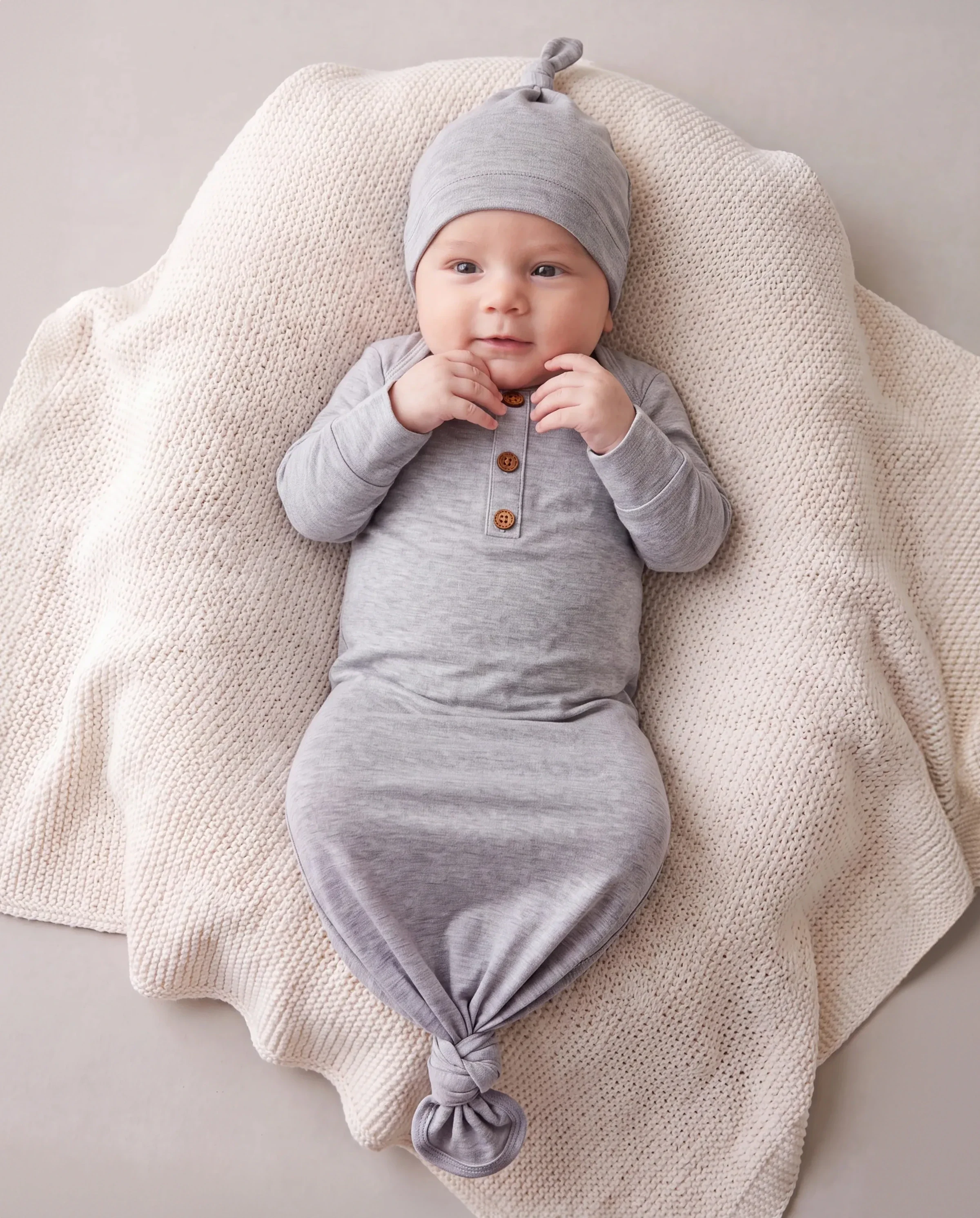 Baby Boy/Girl Solid Color Baby Sleeping Bag Infant Gown with Hat Grey - Image 3