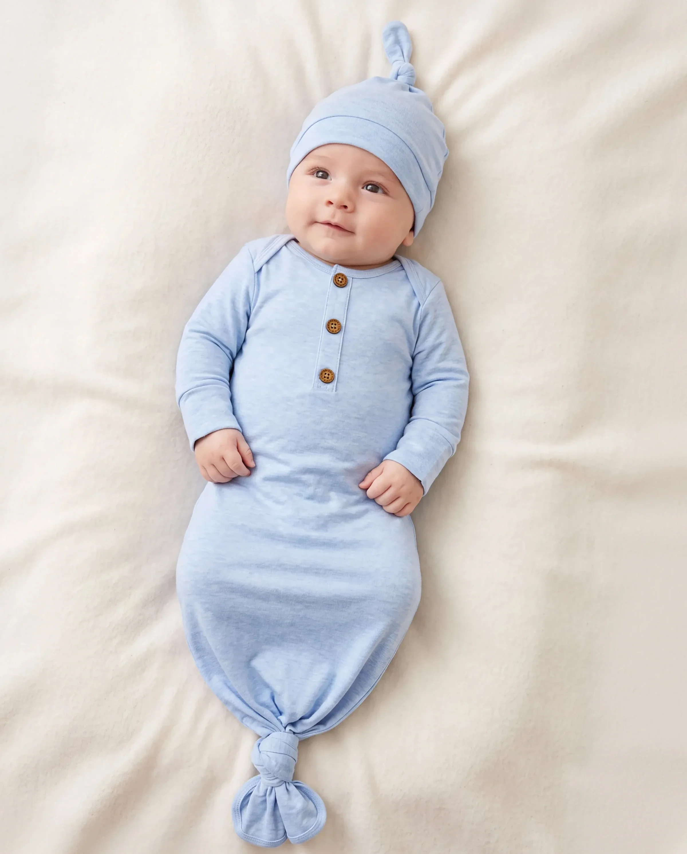 Baby Boy/Girl Solid Color Baby Sleeping Bag Infant Gown with Hat Light Blue - Image 3