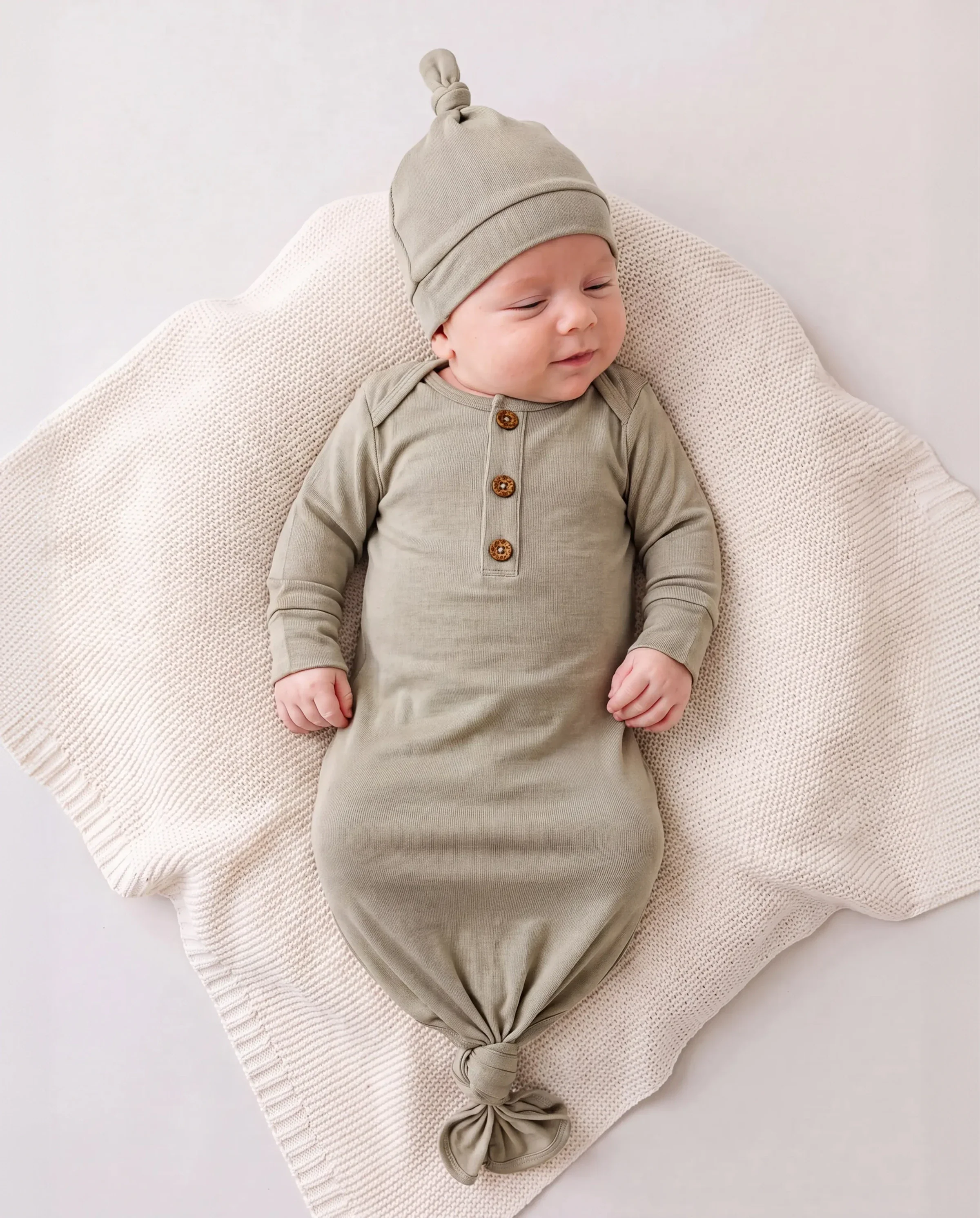 Baby Boy/Girl Solid Color Baby Sleeping Bag Infant Gown with Hat Light Green - Image 3