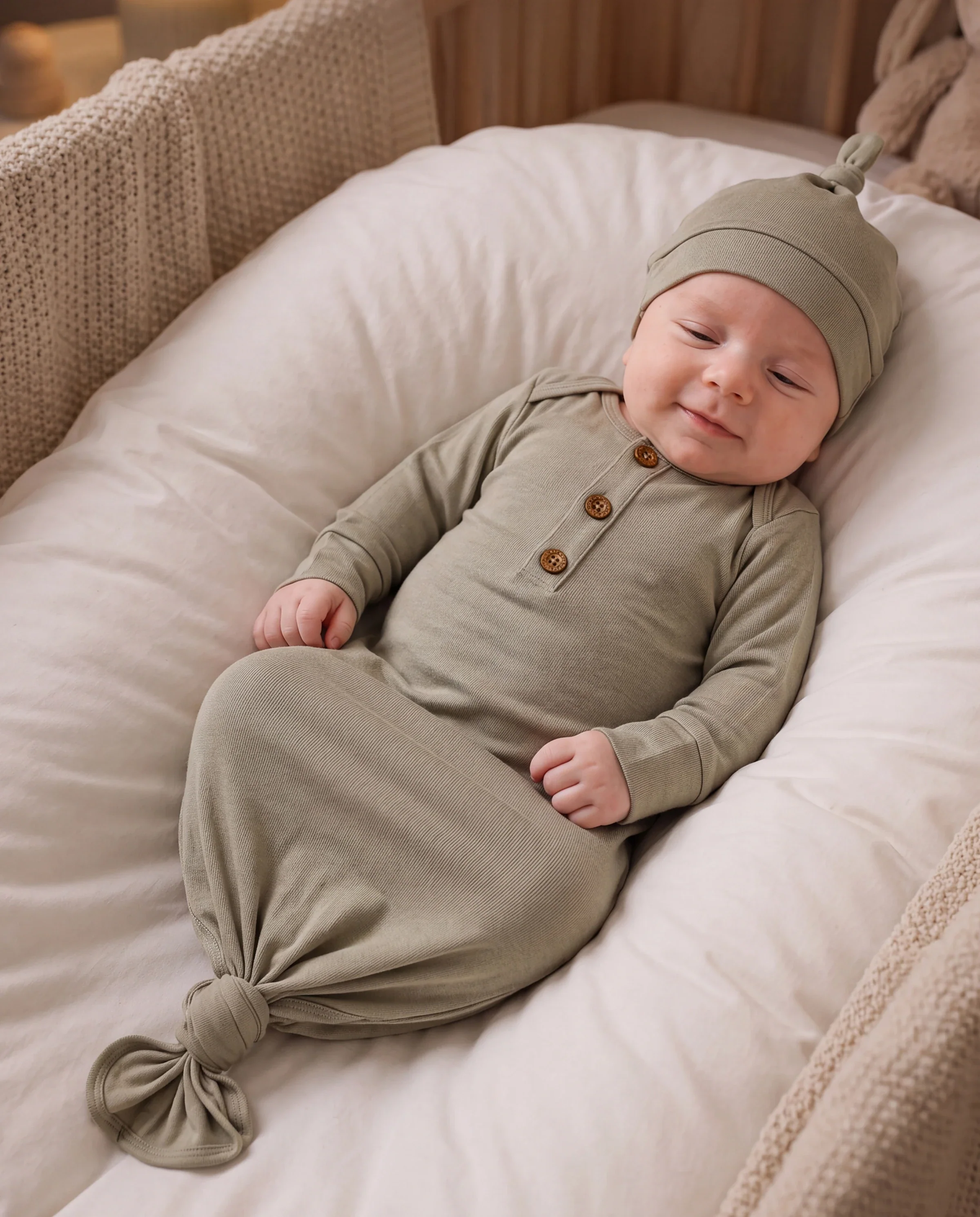 Baby Boy/Girl Solid Color Baby Sleeping Bag Infant Gown with Hat Light Green - Image 6