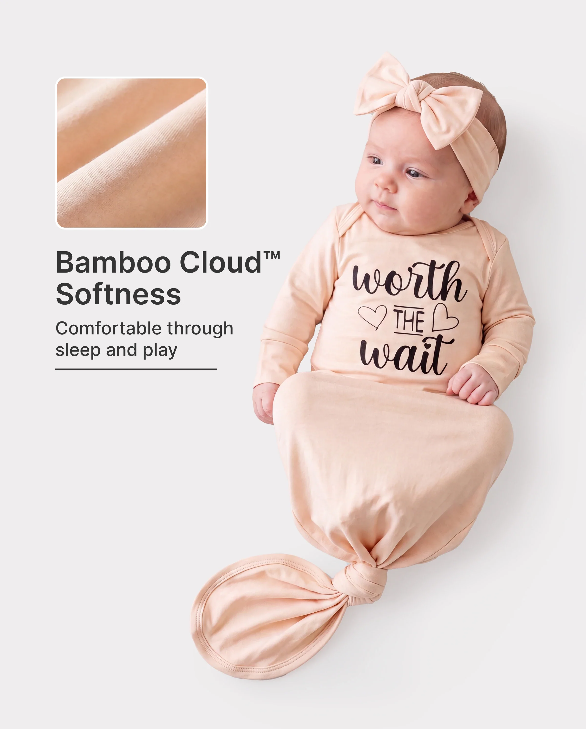 Baby / Girl Bamboo Sleeping Bag Infant Gown with Headband Apricot - Image 2