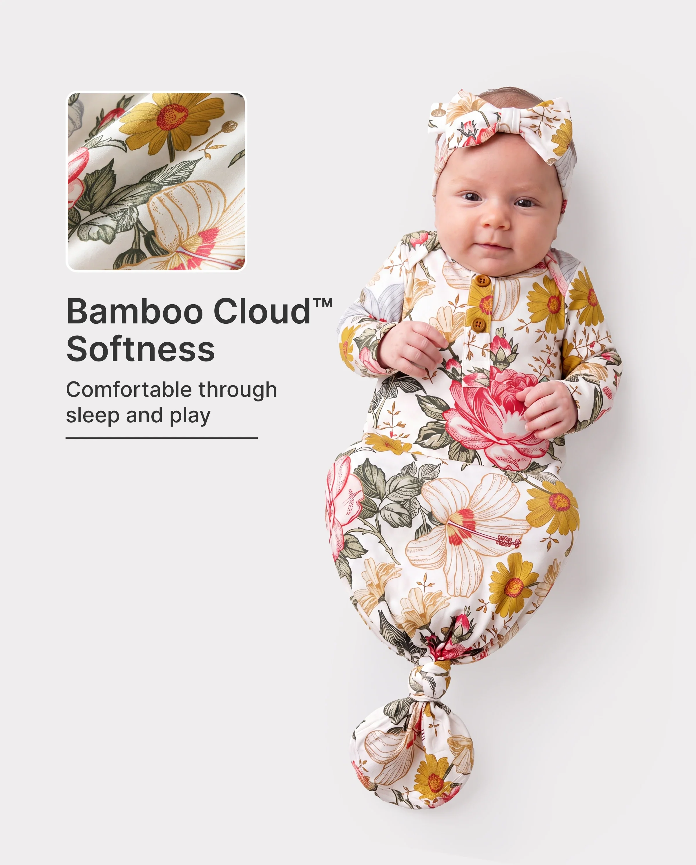 Baby / Girl Bamboo Sleeping Bag Infant Gown with Headband Color block - Image 2