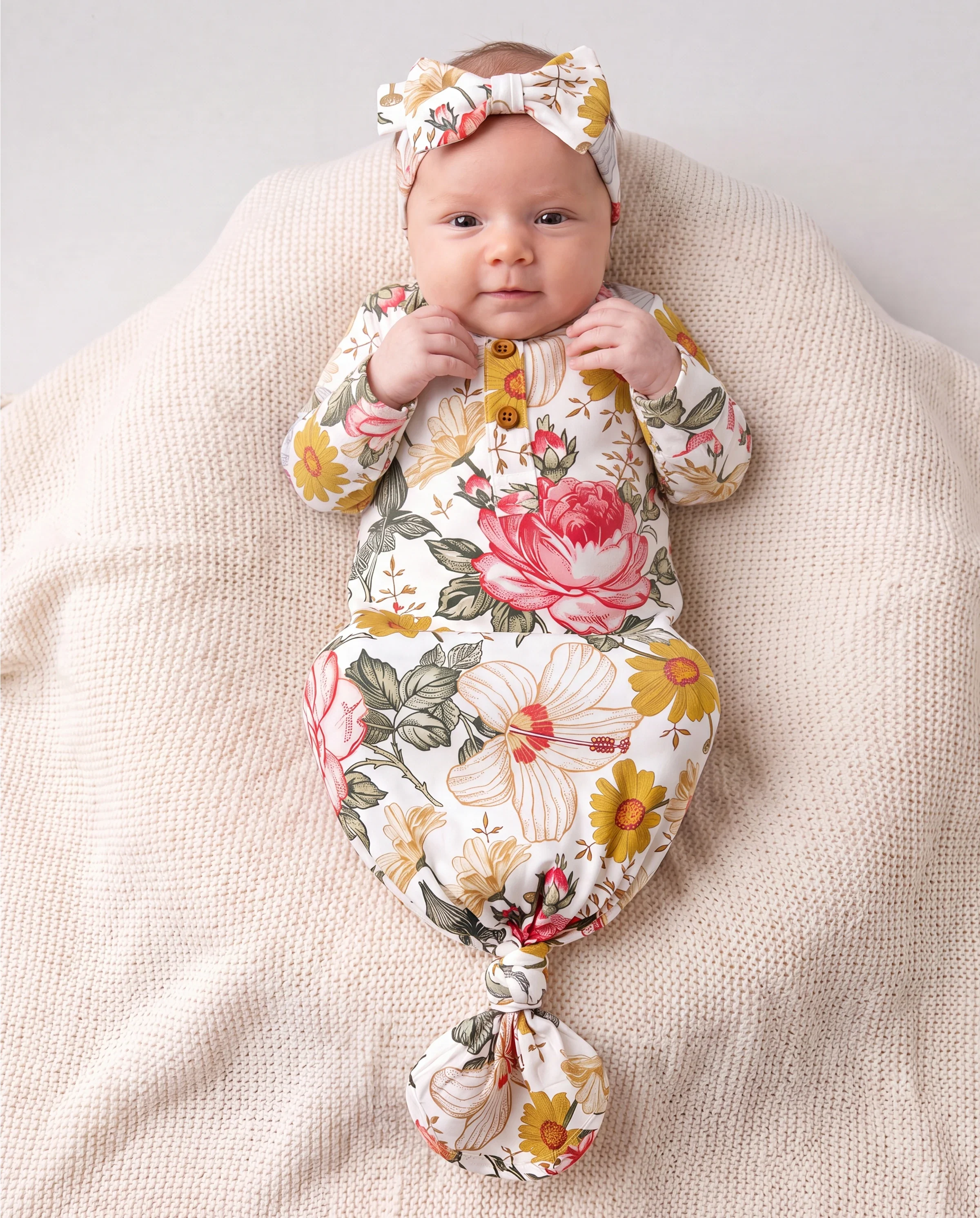 Baby / Girl Bamboo Sleeping Bag Infant Gown with Headband Color block - Image 3