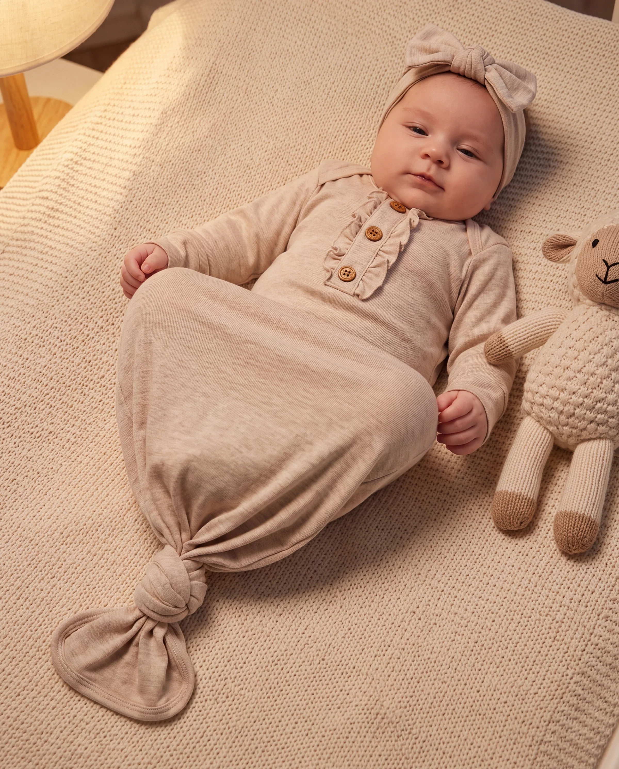 Baby Girl Wool Sleeping Bag Infant Gown with Headband Apricot - Image 6